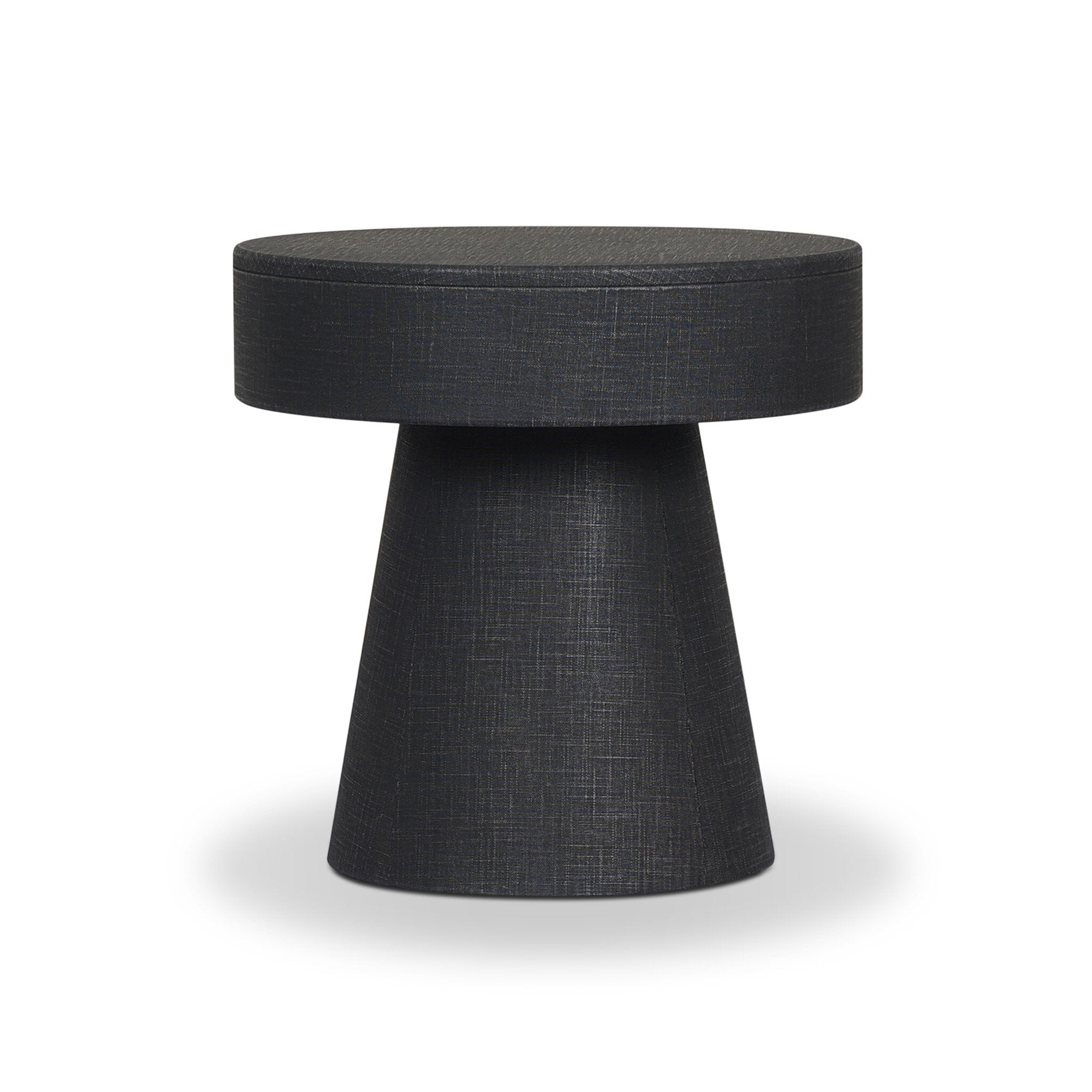 Black textured side table on a white background
