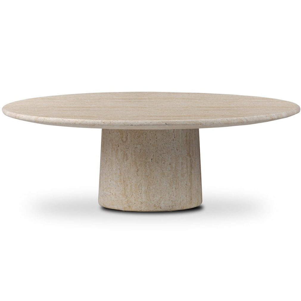 Round stone table on a white background