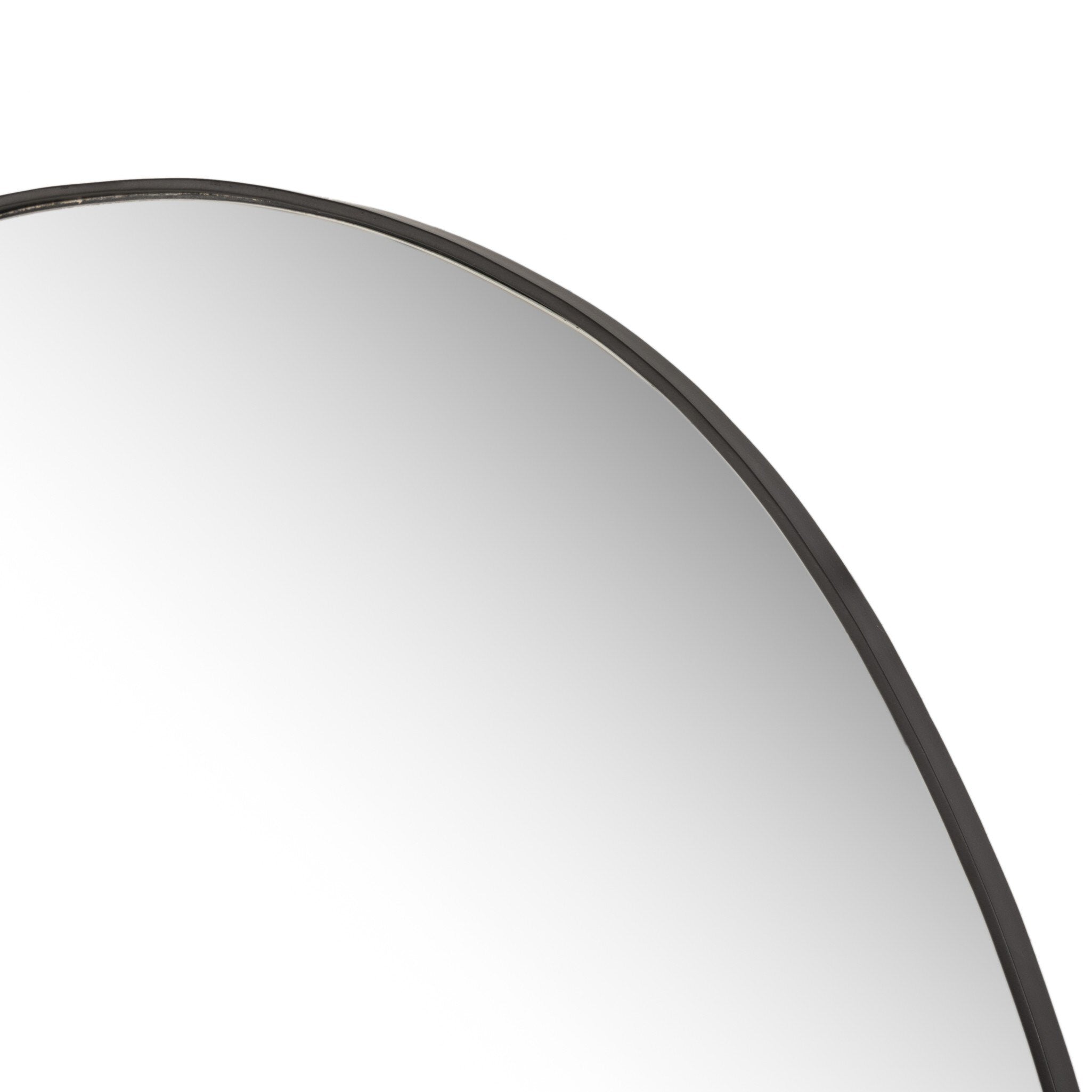 Round mirror with a black frame on a white background