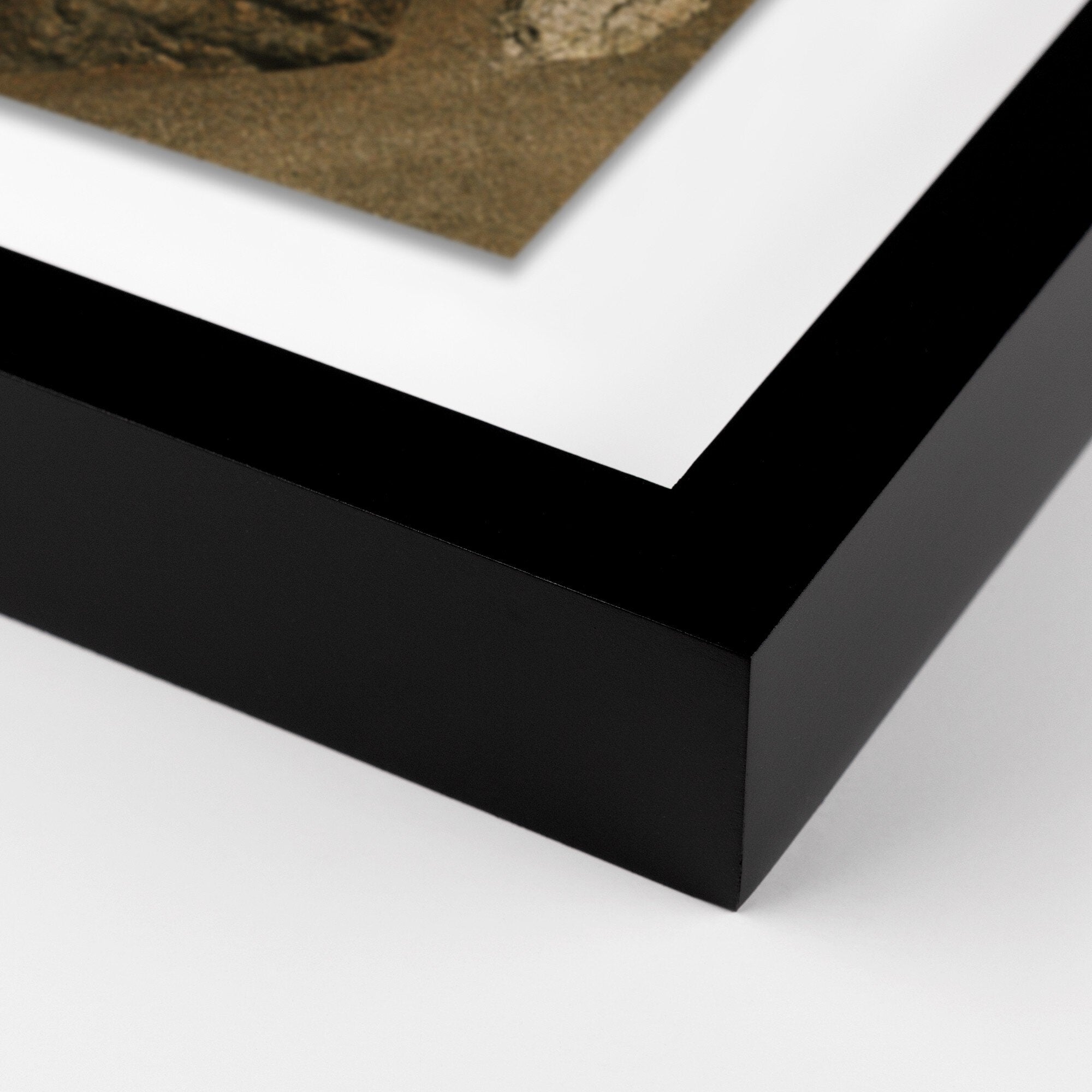 Close-up of a black framed picture on a white background