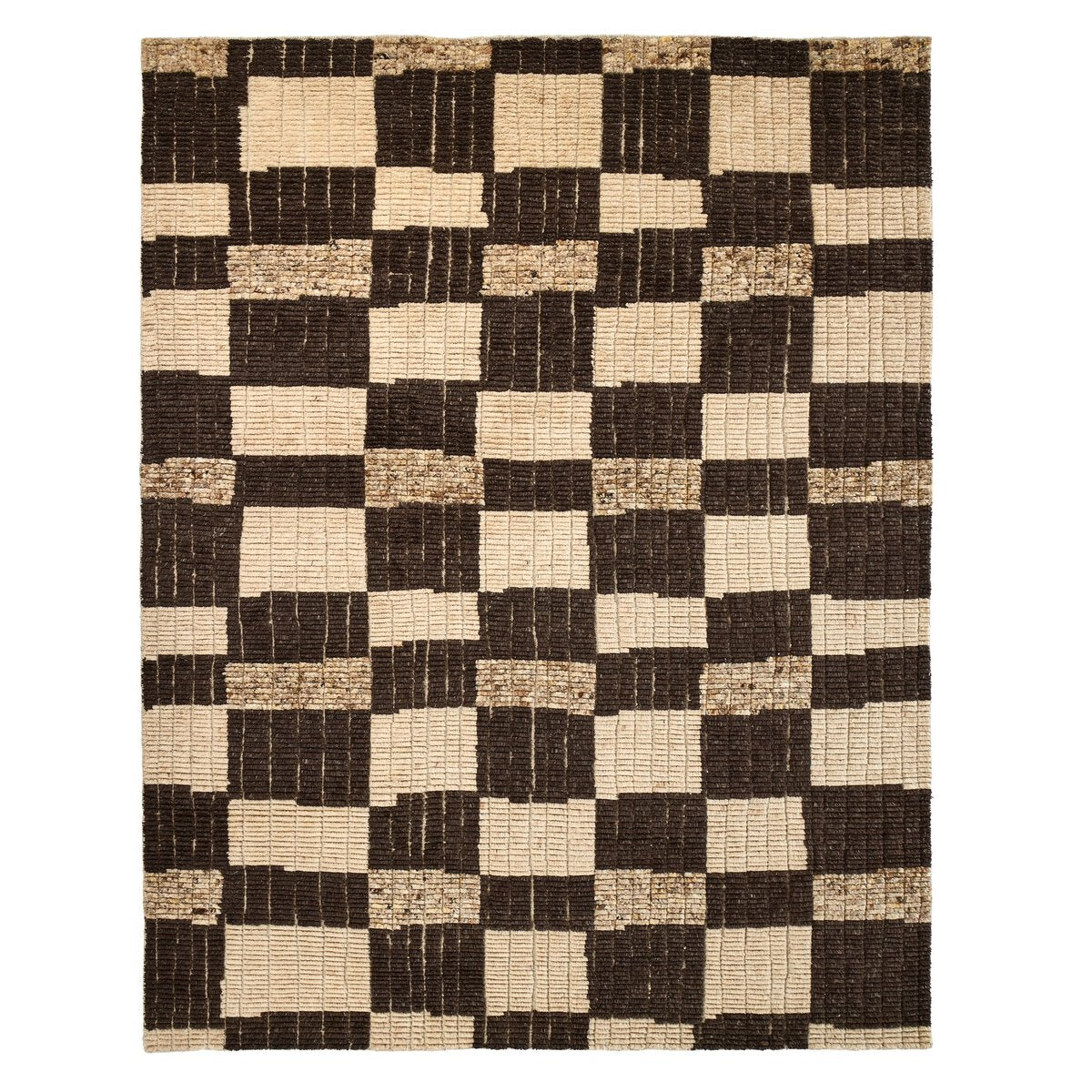 Checkered black and beige rug