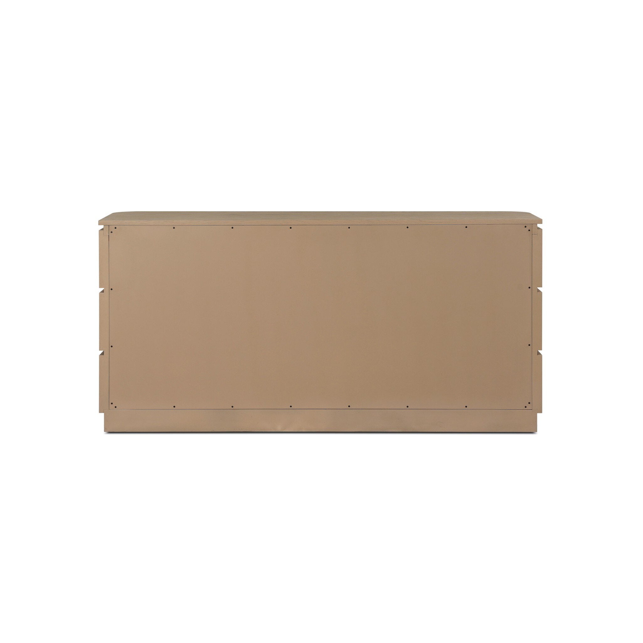 Backing of a wooden dresser on a white background