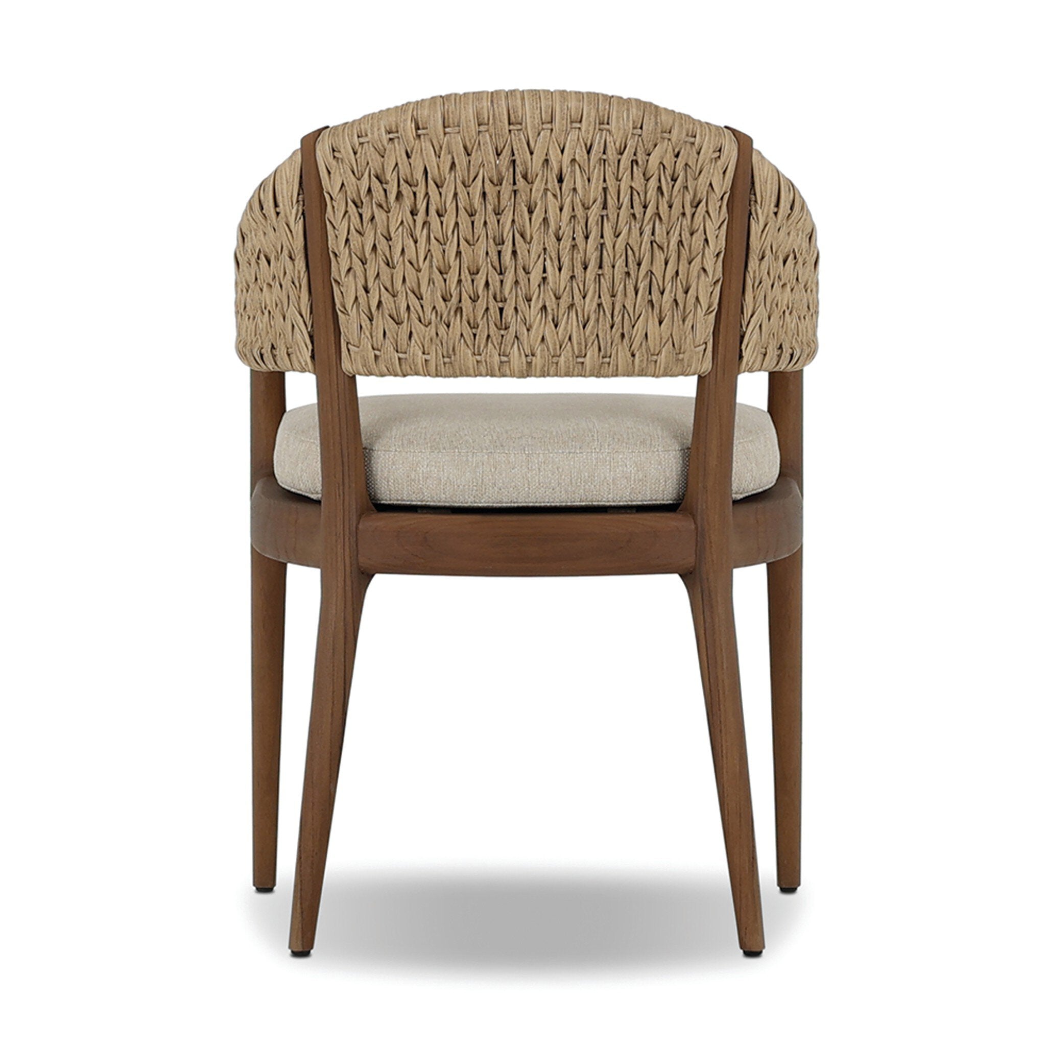 Chair with woven backrest and cushioned seat on a white background