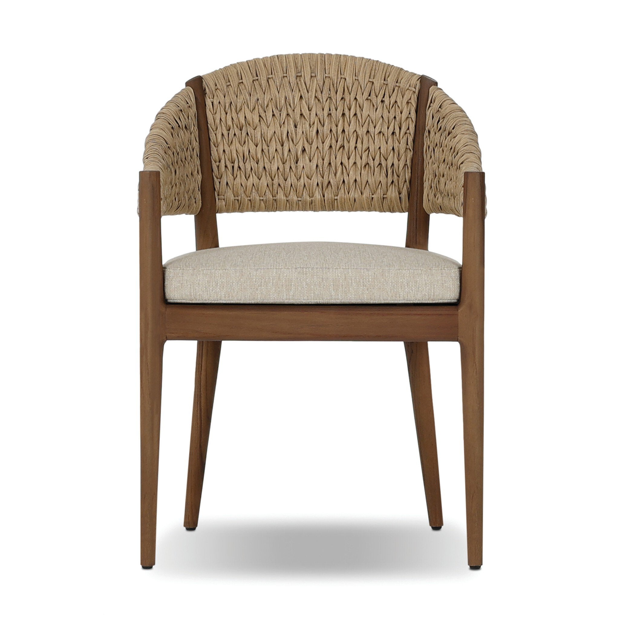 Chair with woven backrest and upholstered seat on a white background