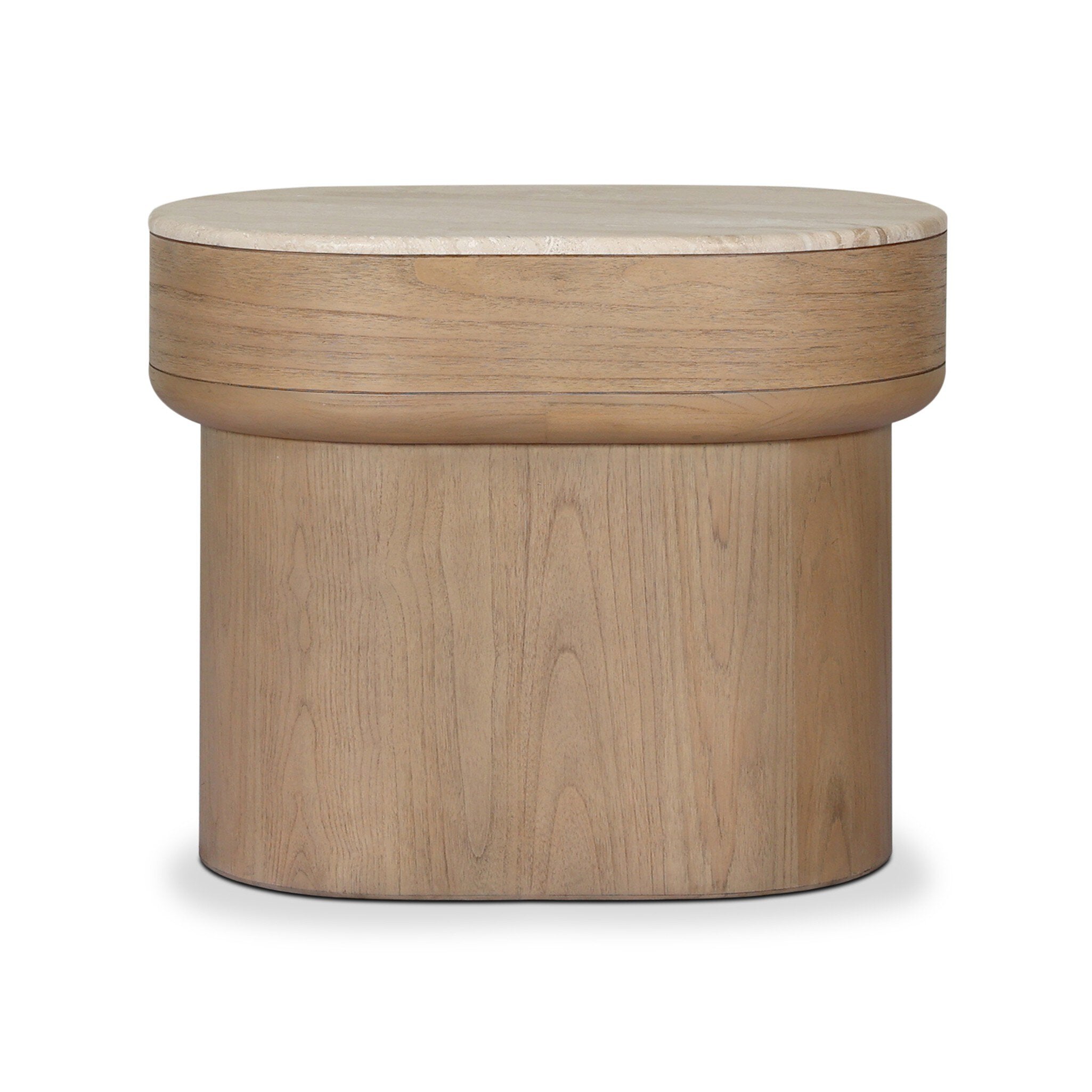 Wooden round side table on a white background