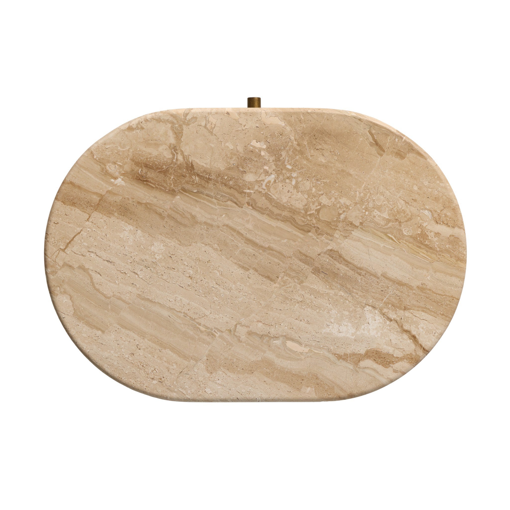Oval beige marble table on a white background