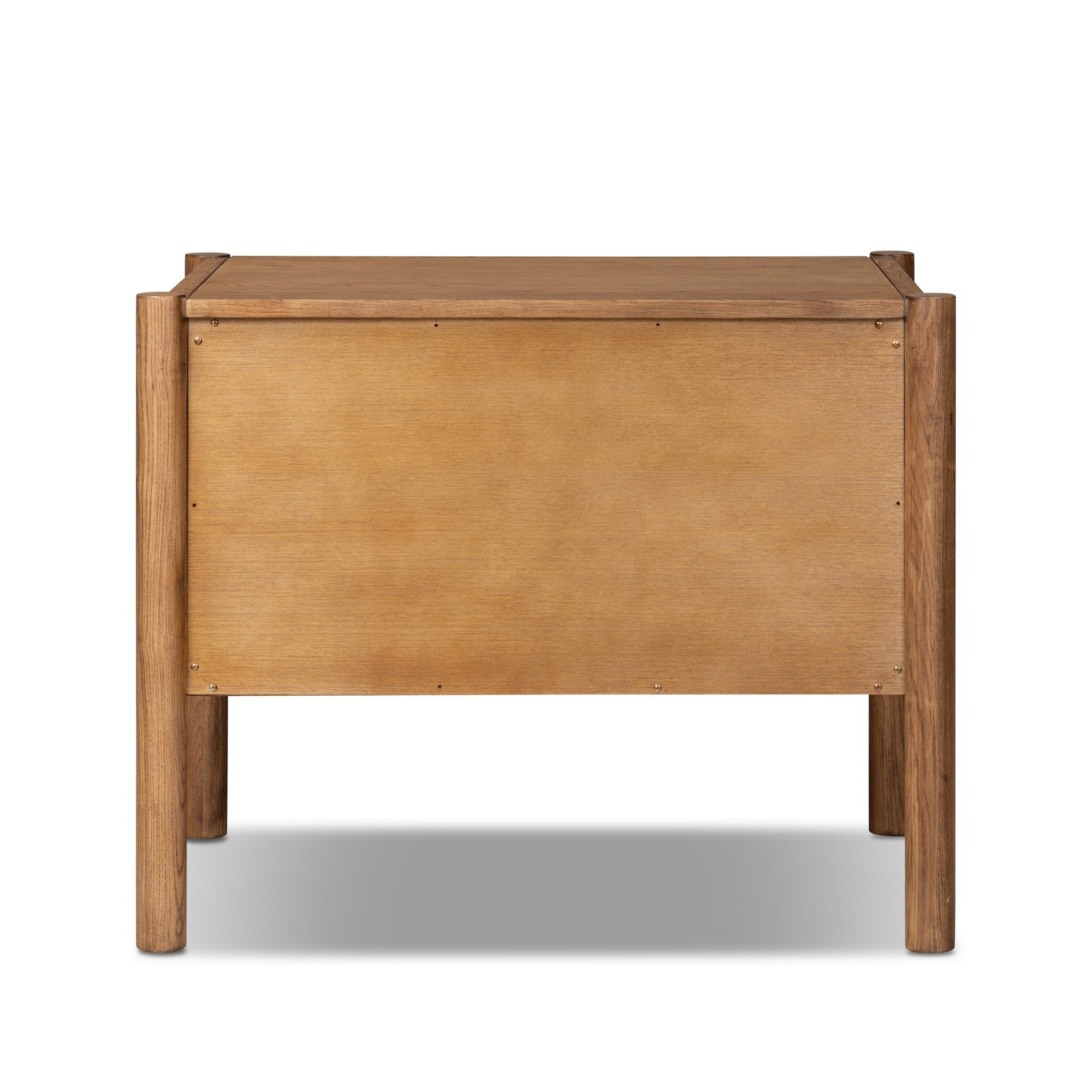 A light brown wooden chest or storage cabinet with a flat top and four legs, shown from the back on a white background with a soft shadow.