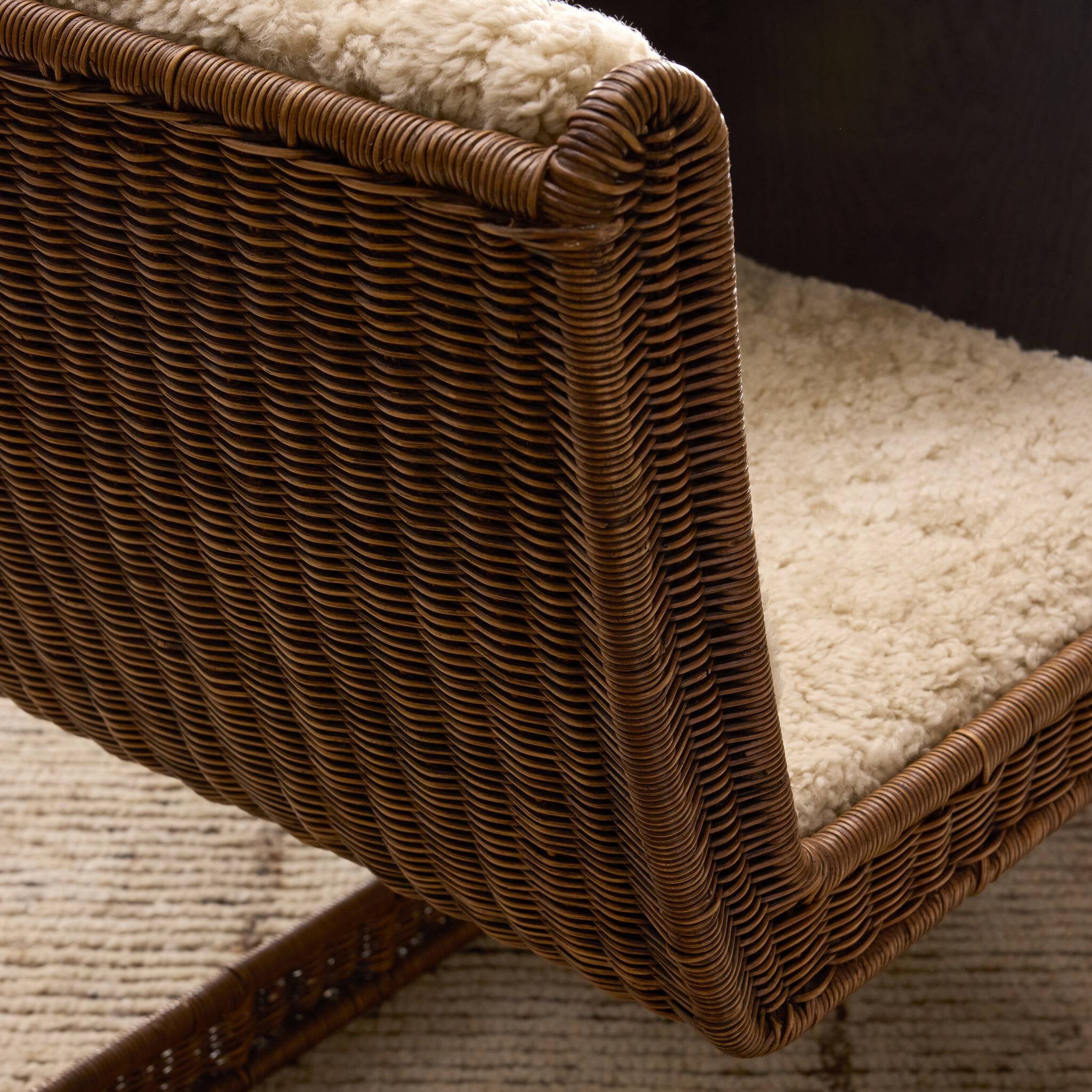 Close-up of a wicker chair corner with a textured surface