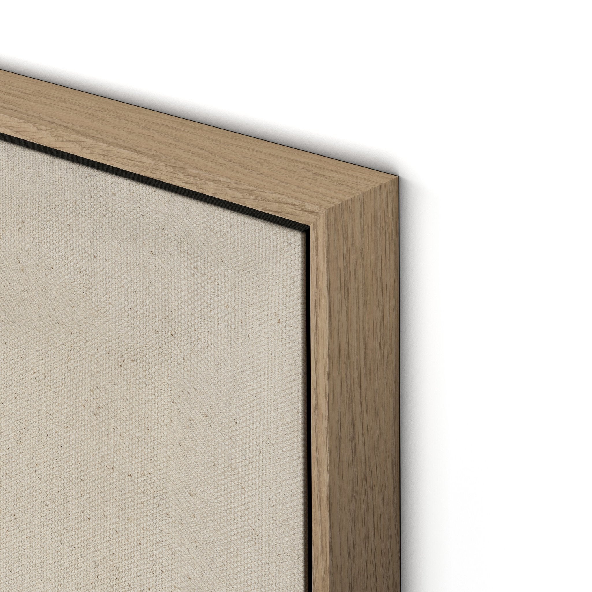 Wooden picture frame corner with beige canvas background