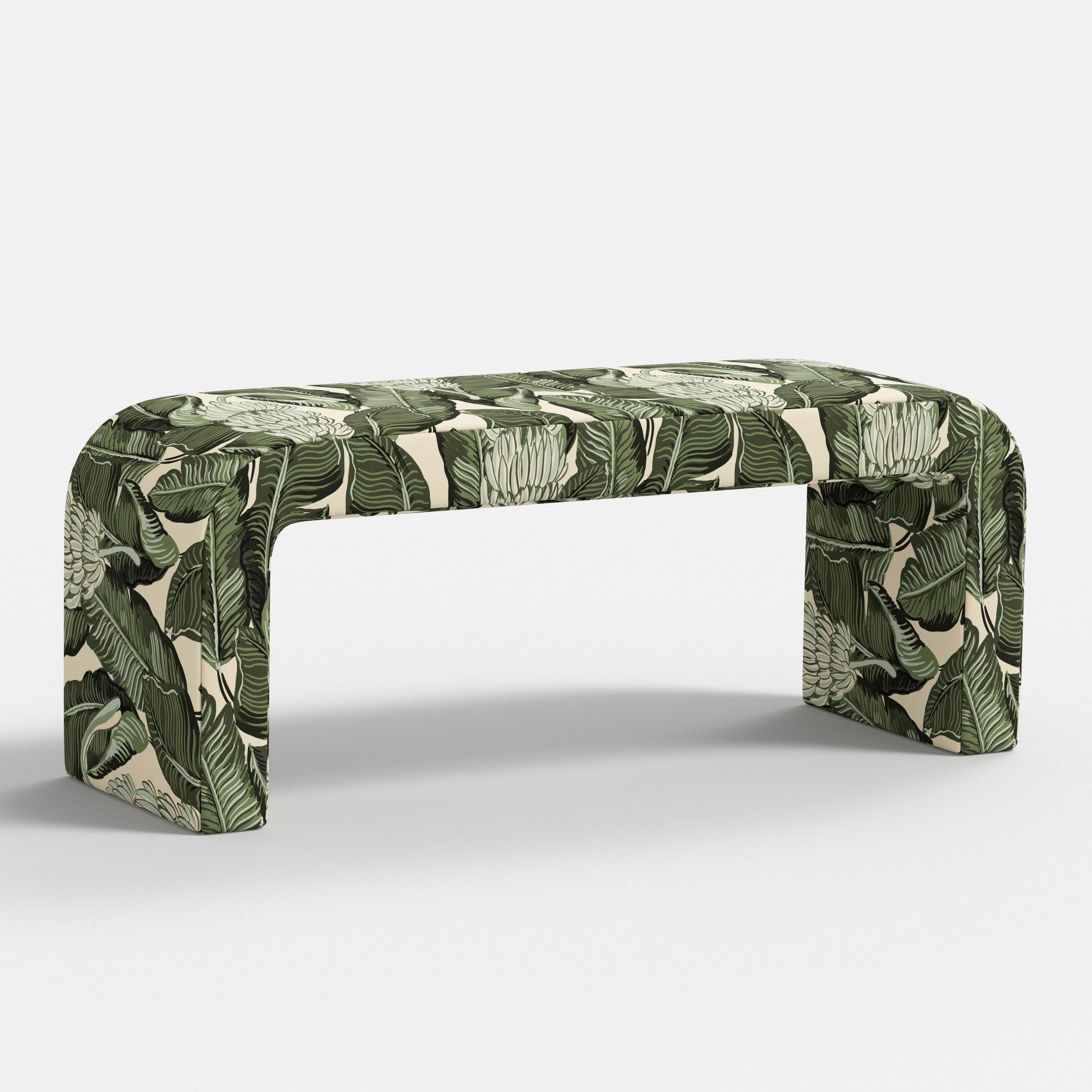 Green leaf-patterned bench on a white background