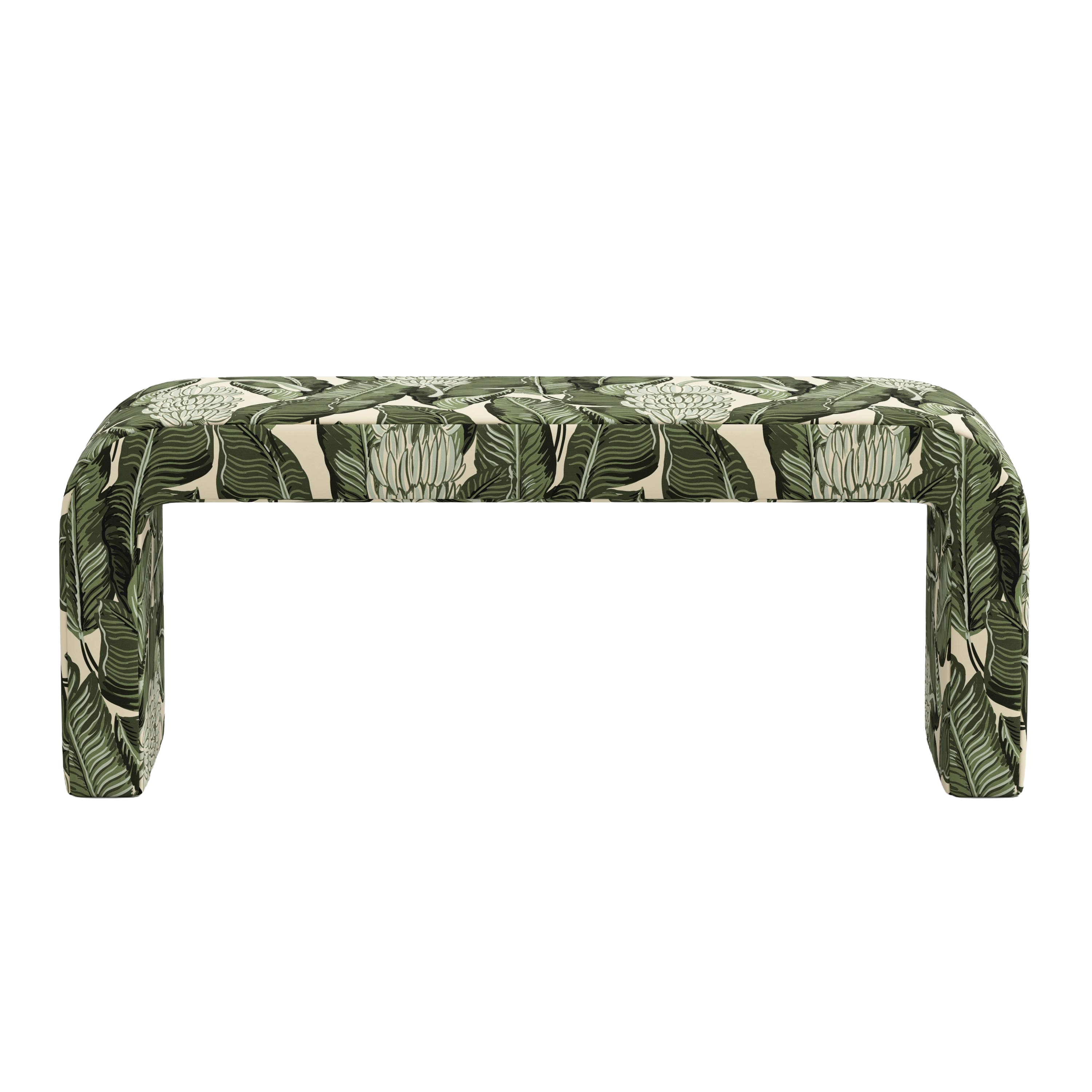 Green leaf-patterned bench on a white background