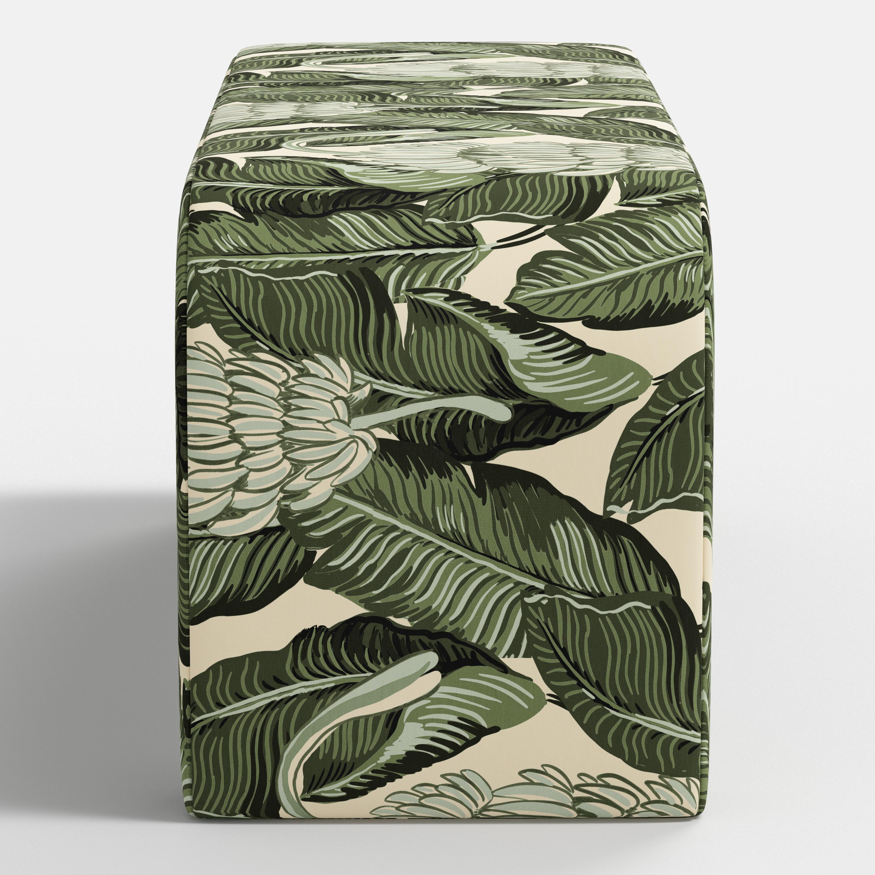 Green leaf-patterned bench on a white background