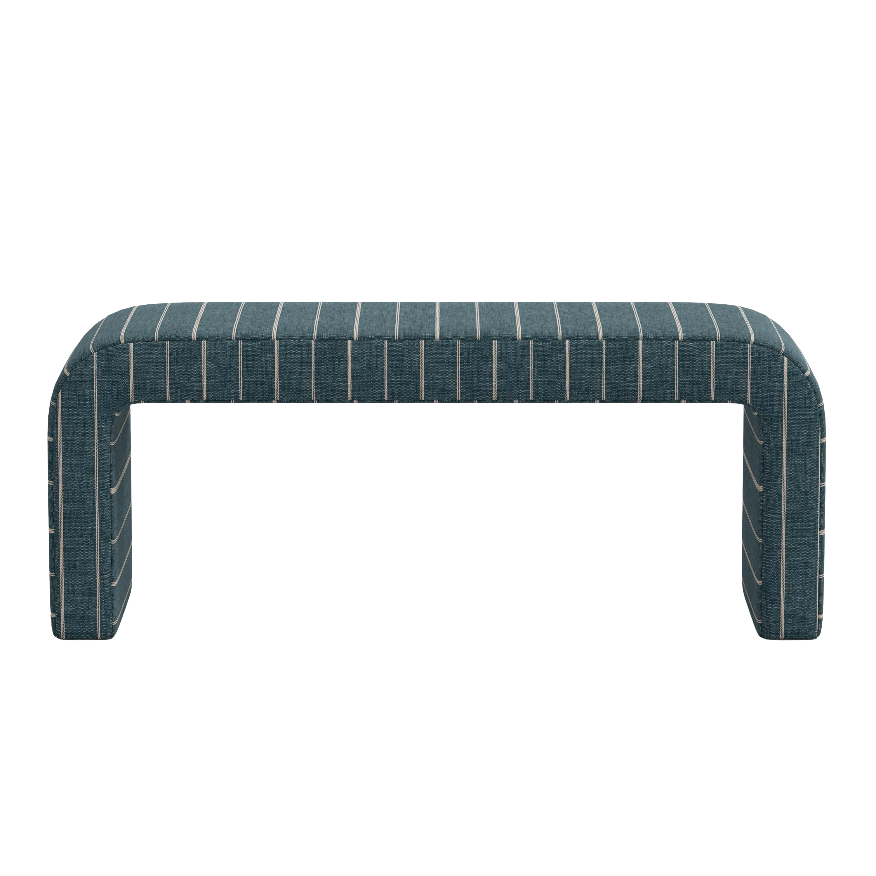 Striped bench with a blue and white pattern on a white background