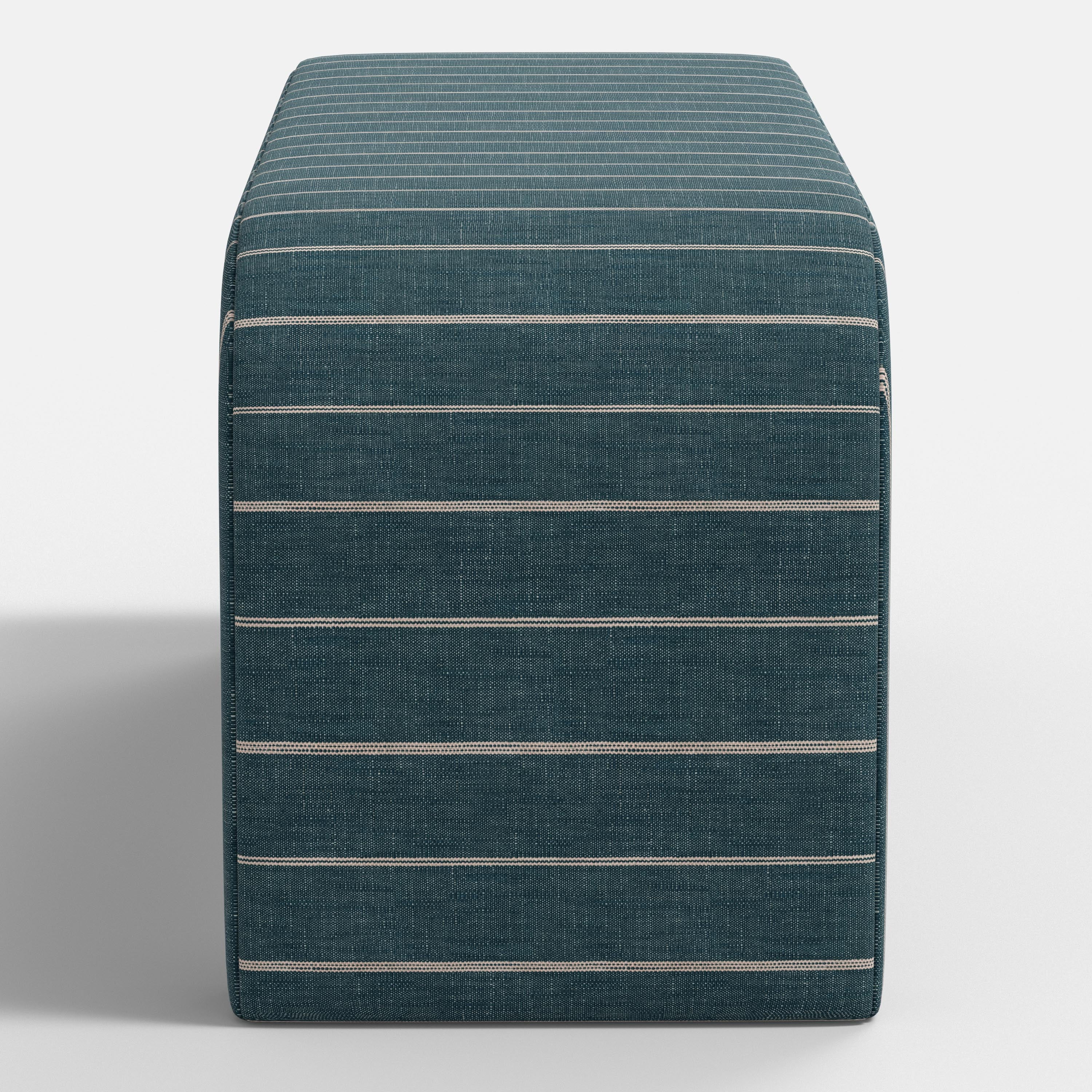 Striped bench with a blue and white pattern on a white background