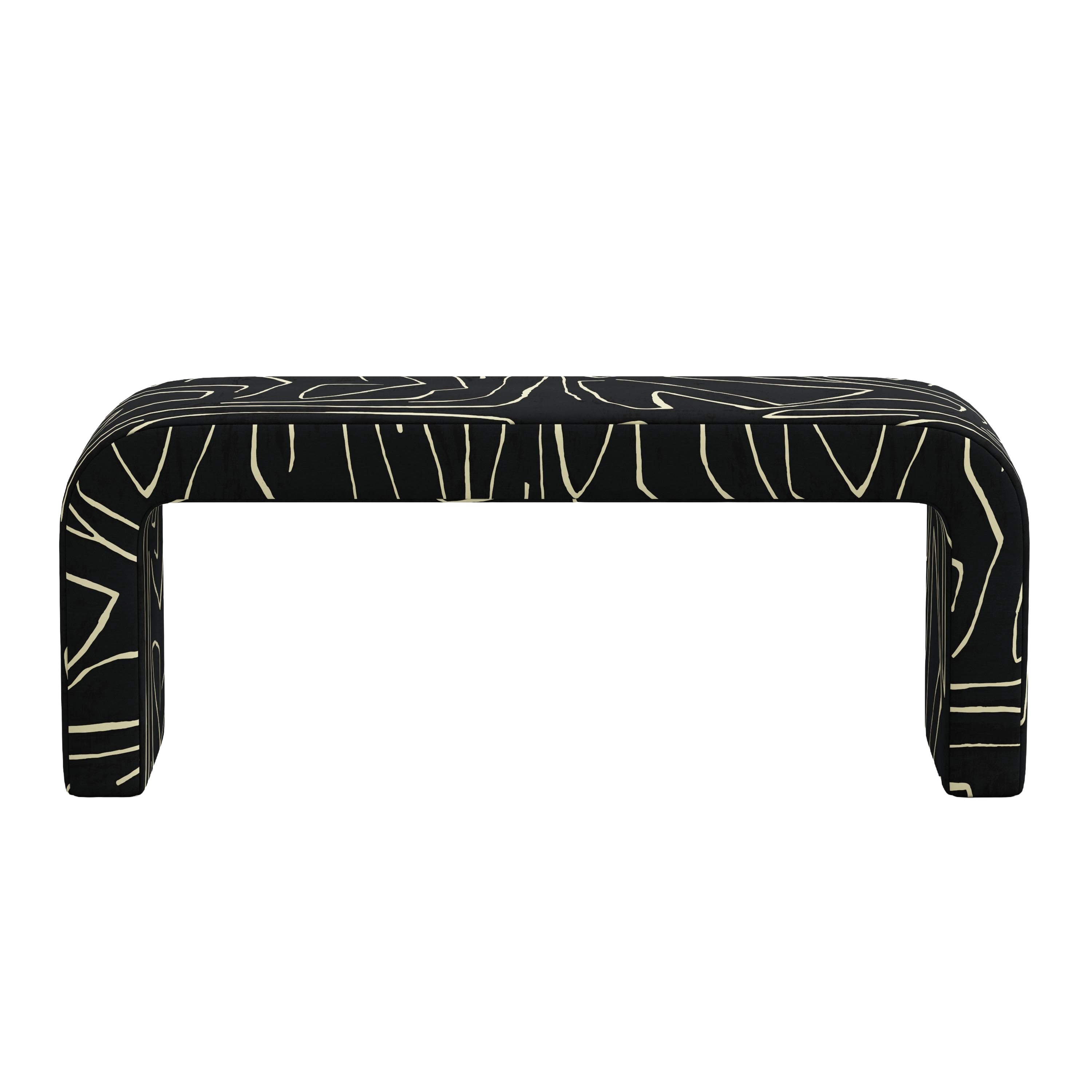 Black bench with geometric pattern on a white background