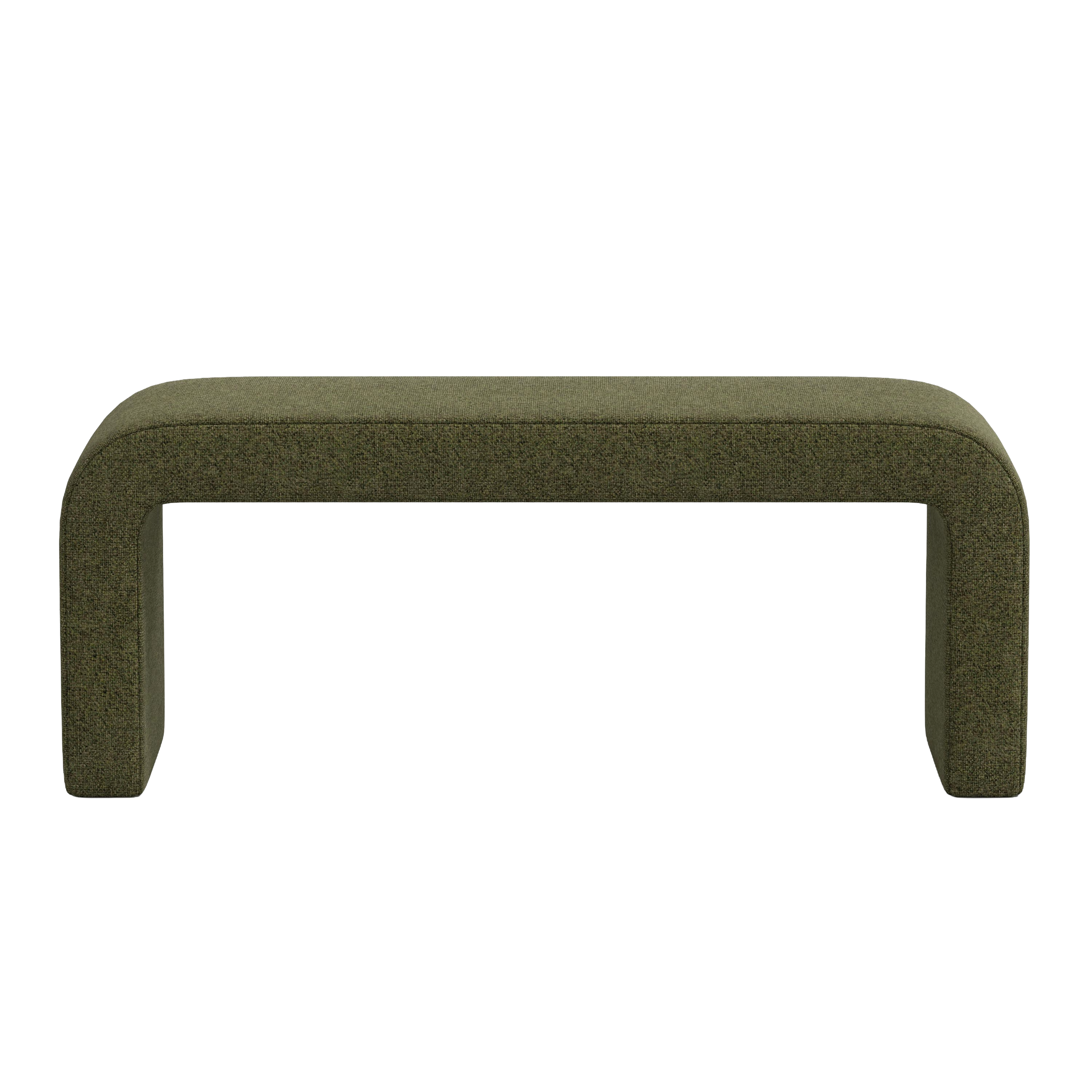 Green upholstered bench on a white background