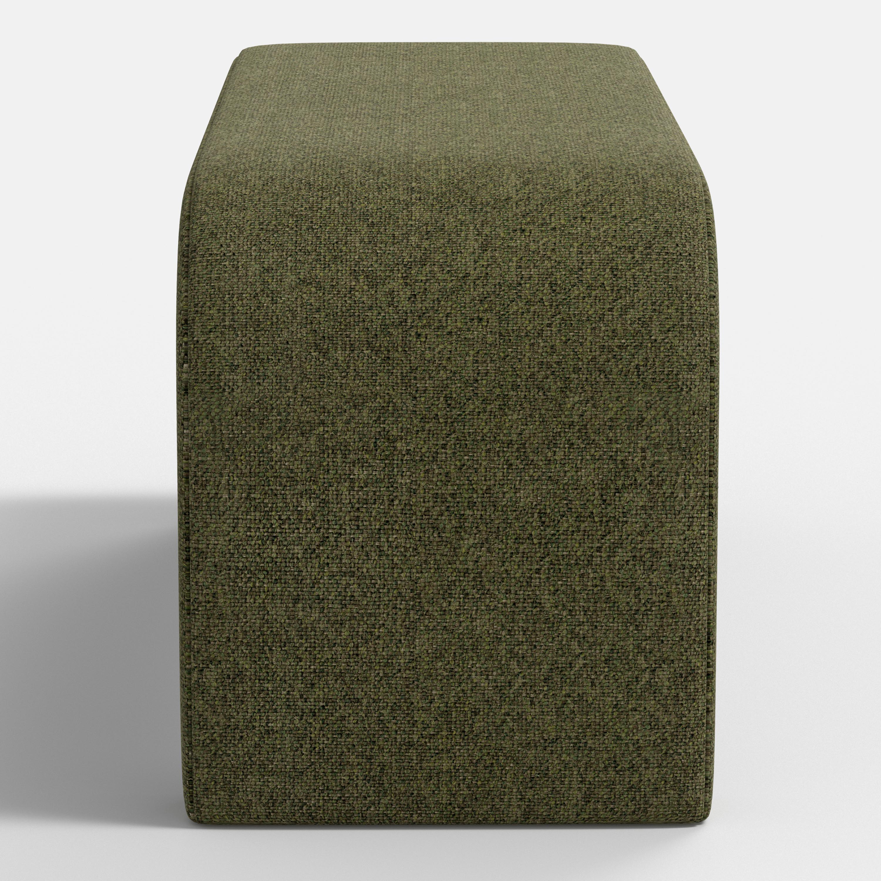 Green upholstered bench on a white background