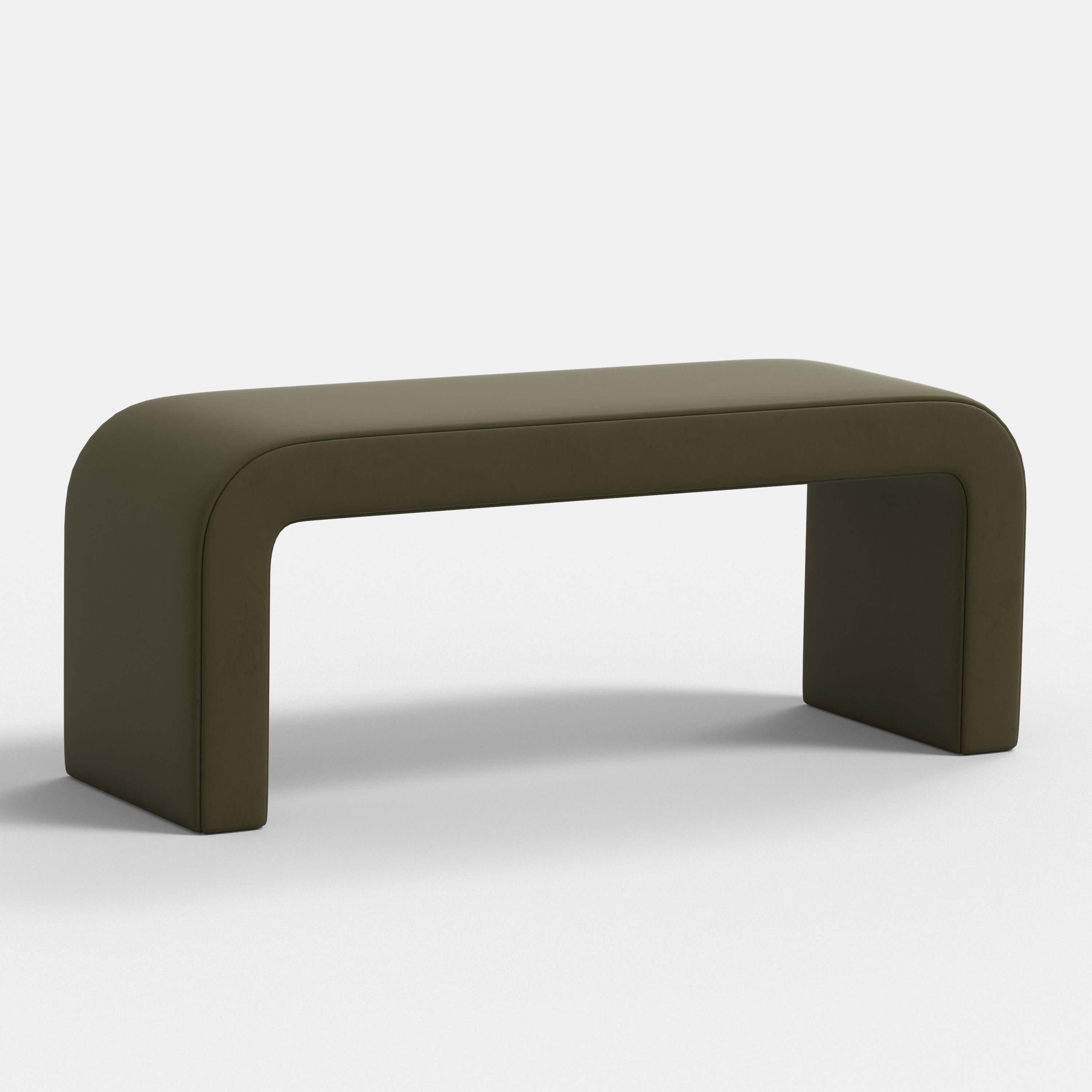 Modern olive green bench on a white background