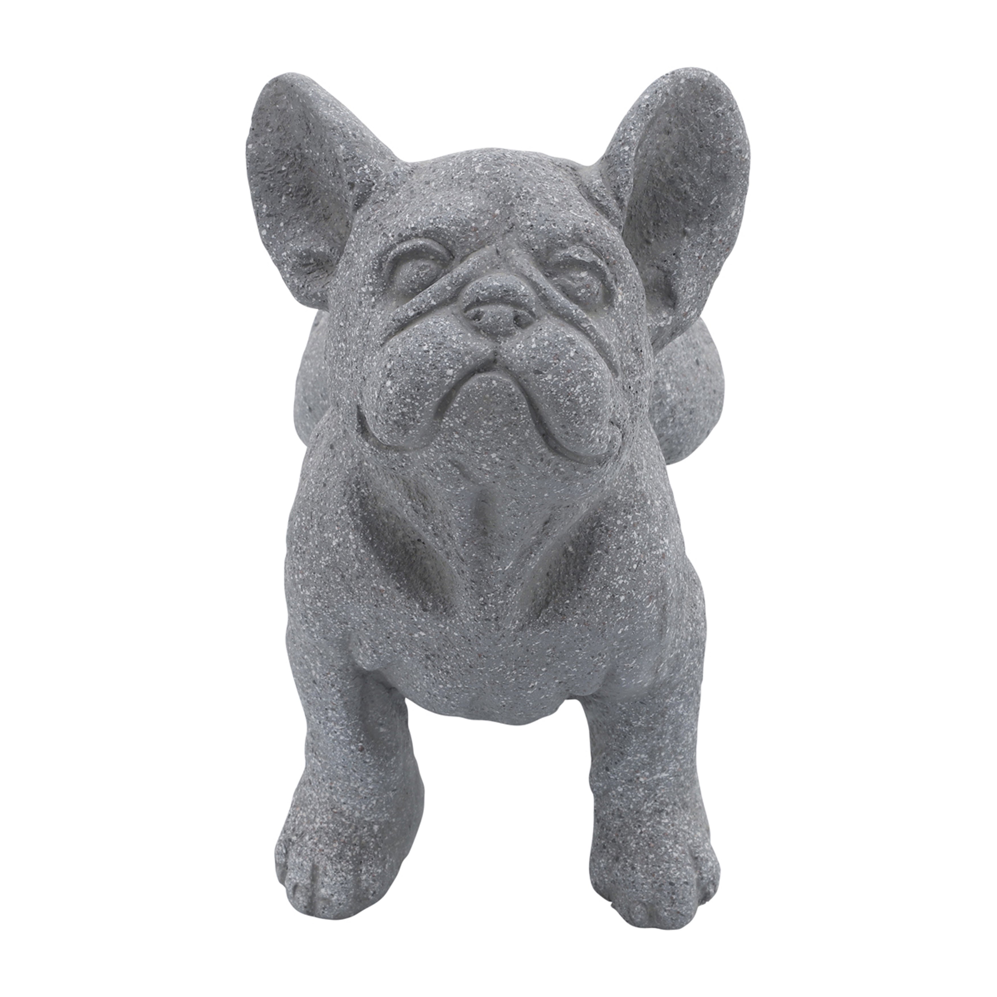 Gray stone statue of a bulldog on a white background