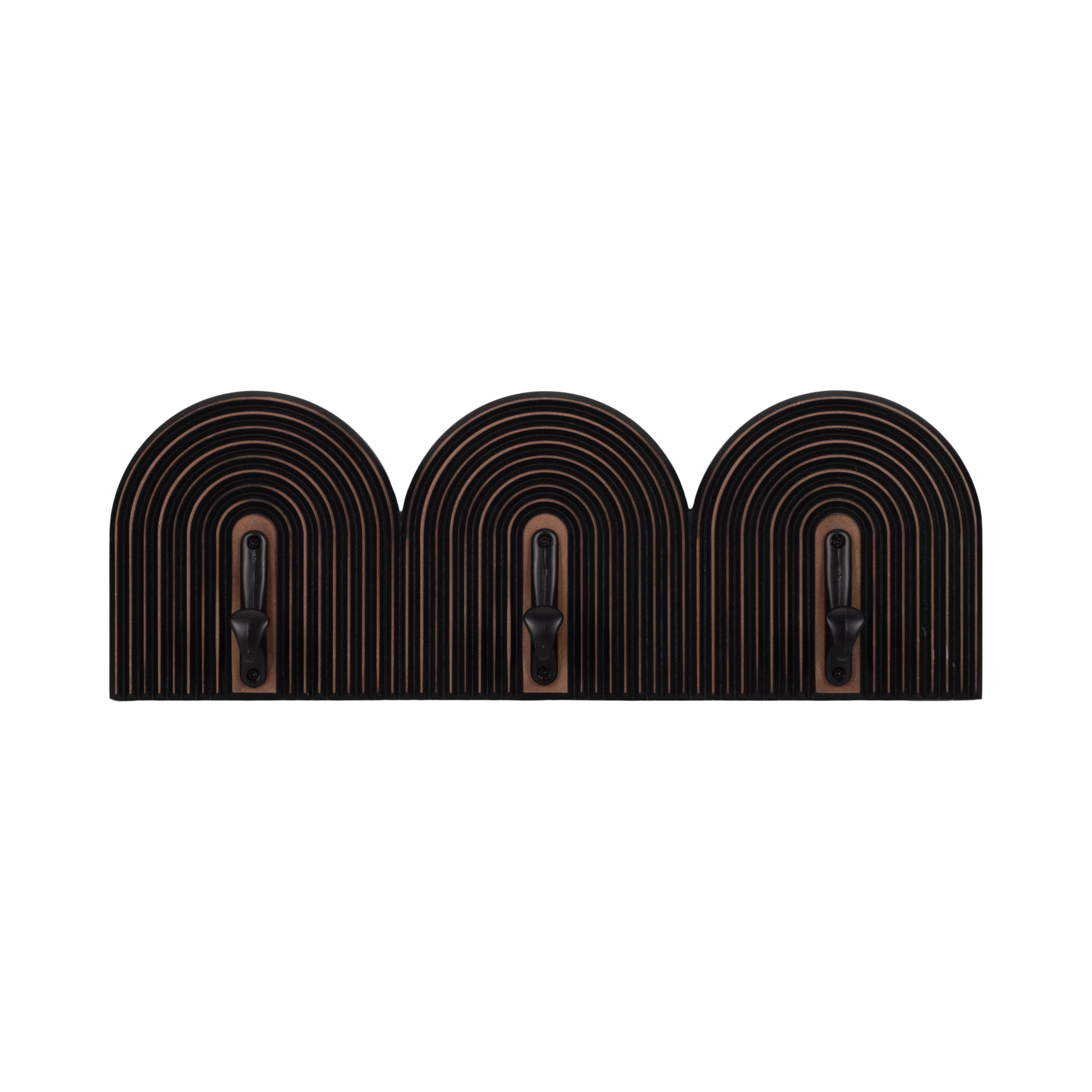 Set of three black rubber bands with metal clasps on a white background