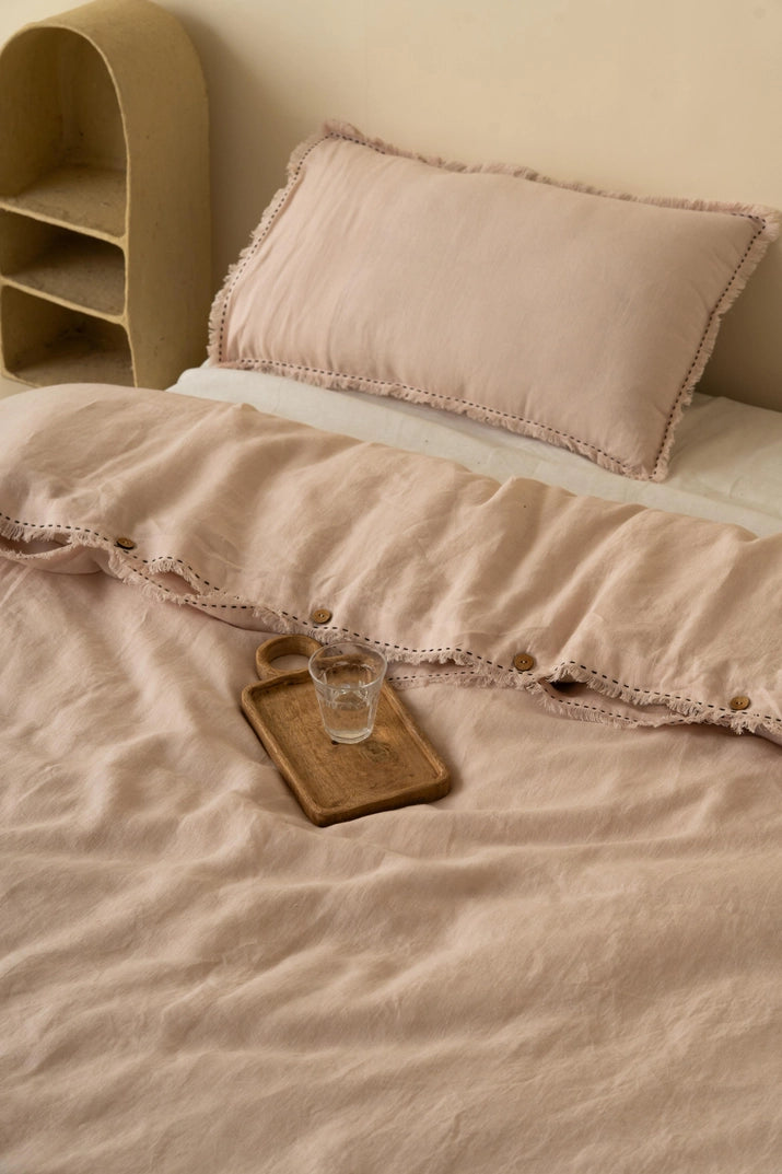 Linen Fringe Me Kantha Duvet Cover Set