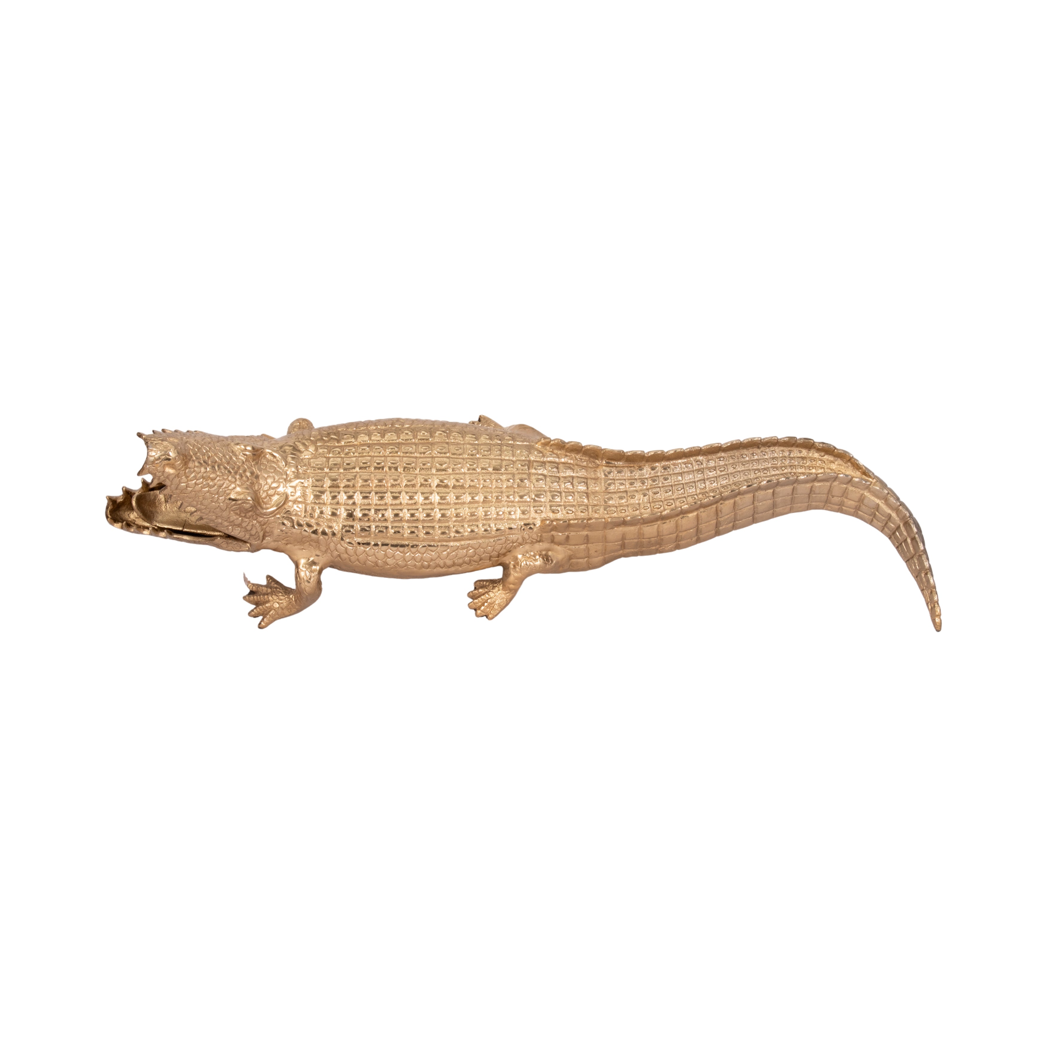 Decorative alligator figurine on a white background