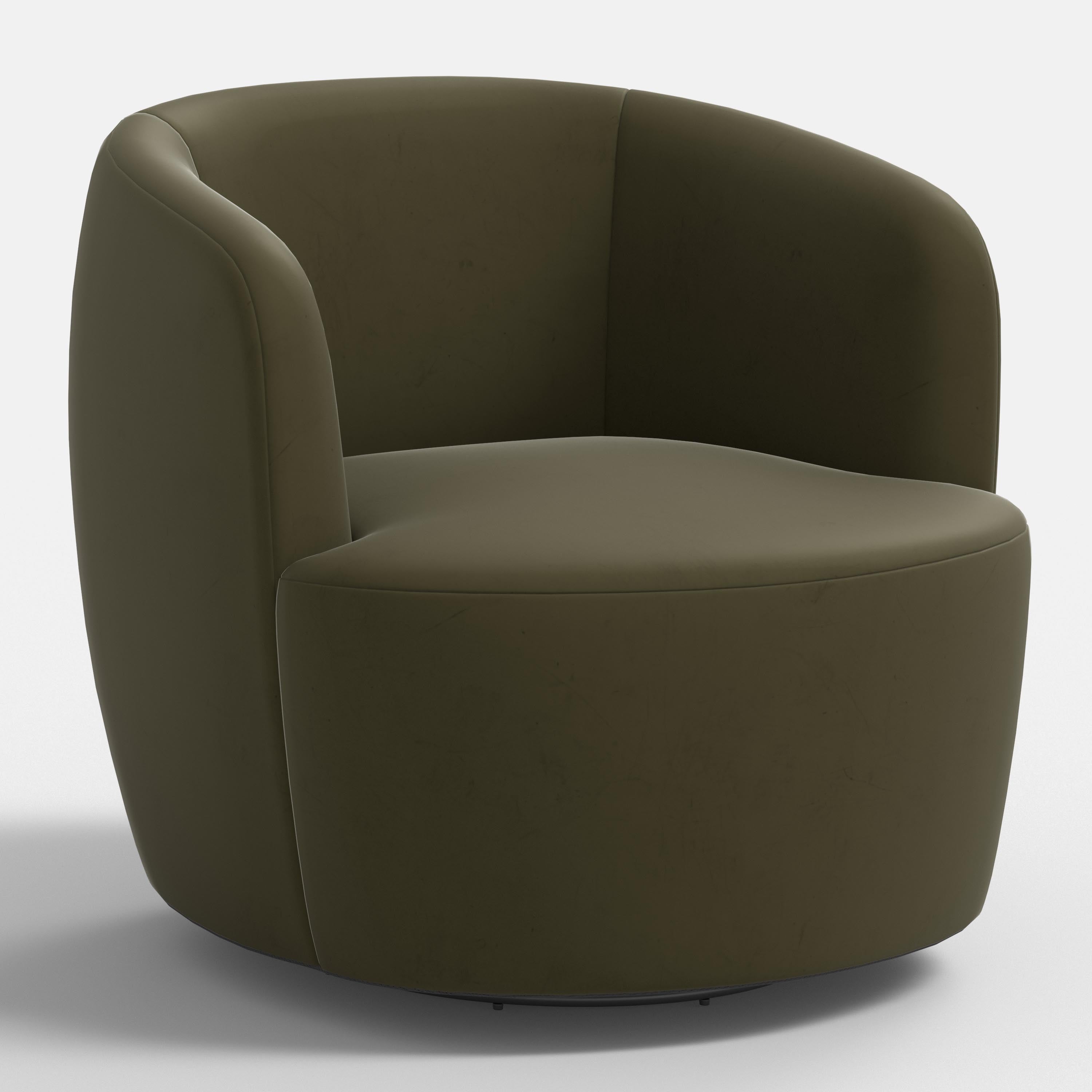 A green upholstered swivel chair with a compact, modern design, displayed against a neutral background.