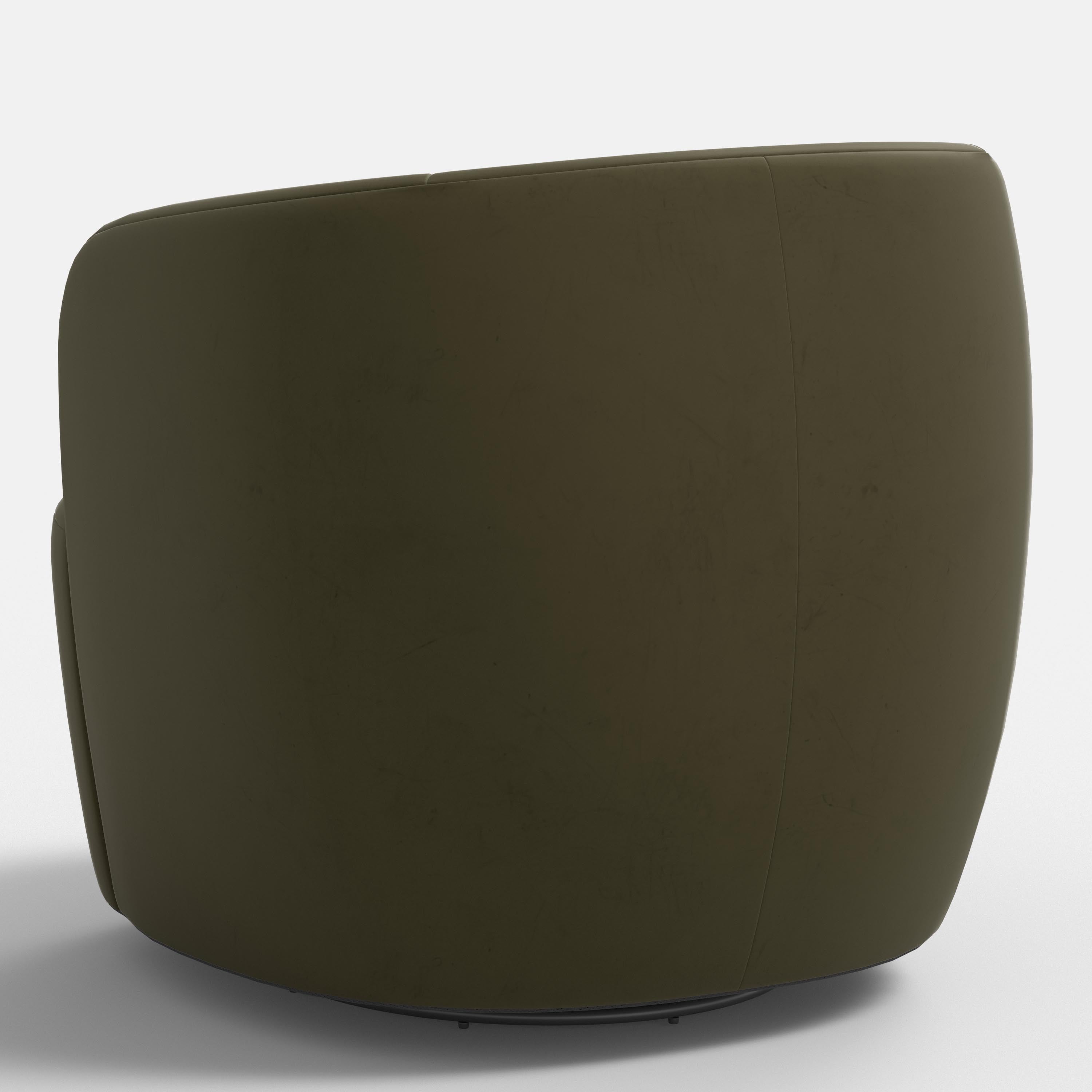 A green upholstered swivel chair with a compact, modern design, displayed against a neutral background.