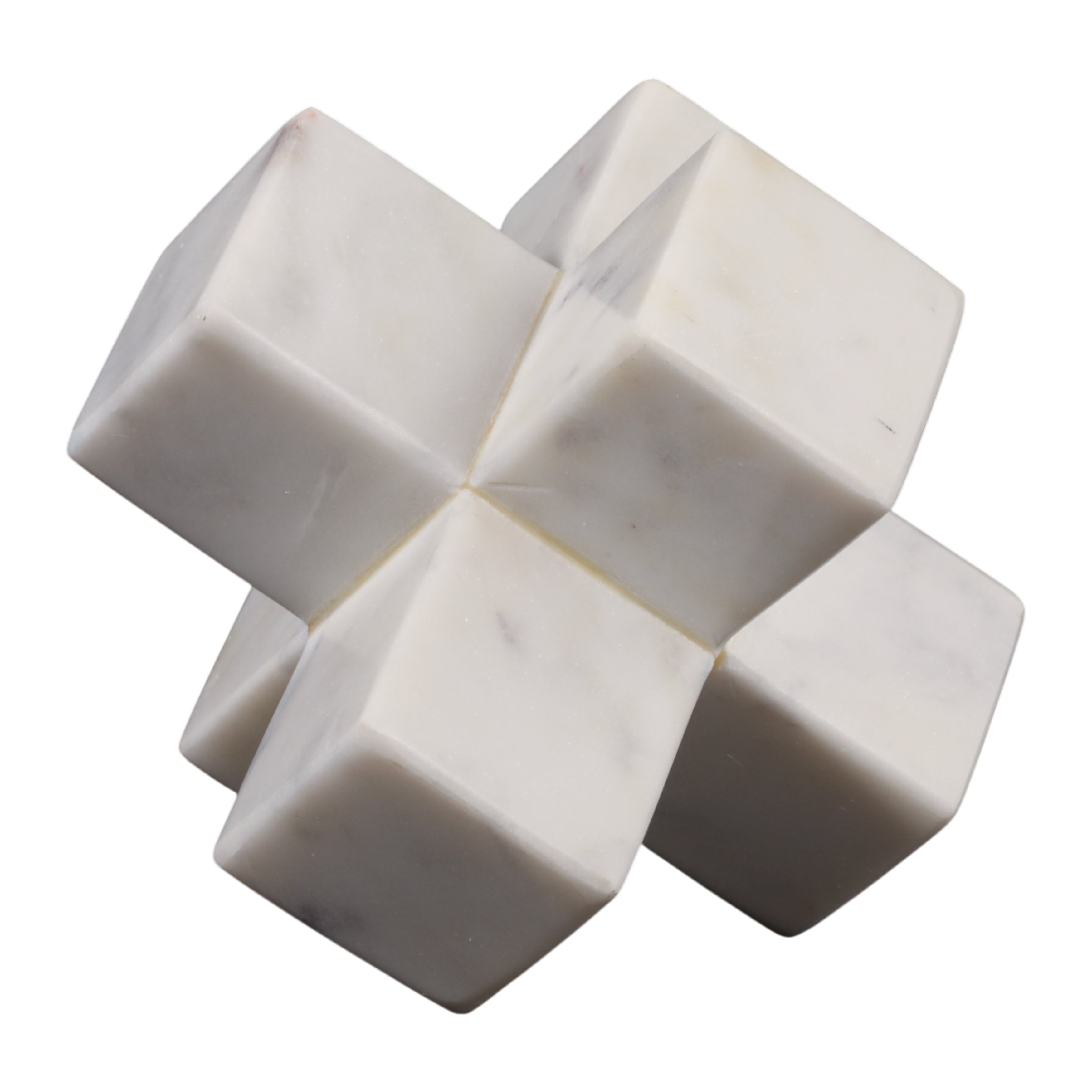 Marble puzzle sculpture on a white background