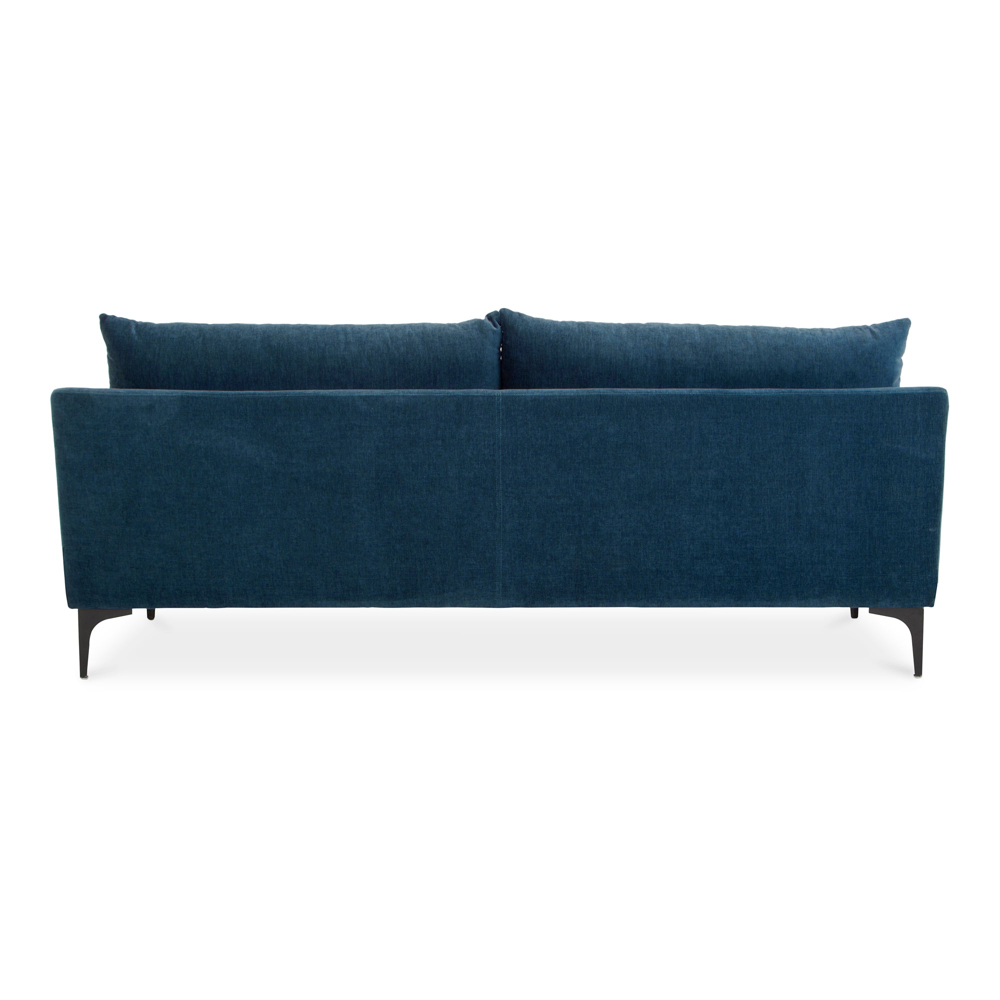 Blue sofa with two cushions on a white background