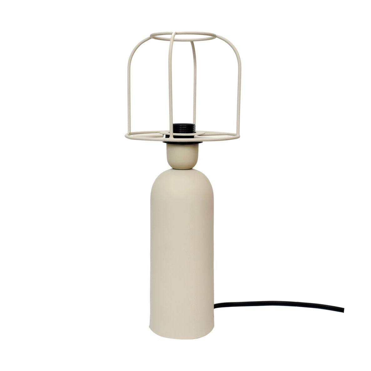 Beige table lamp cylindrical base on a white background