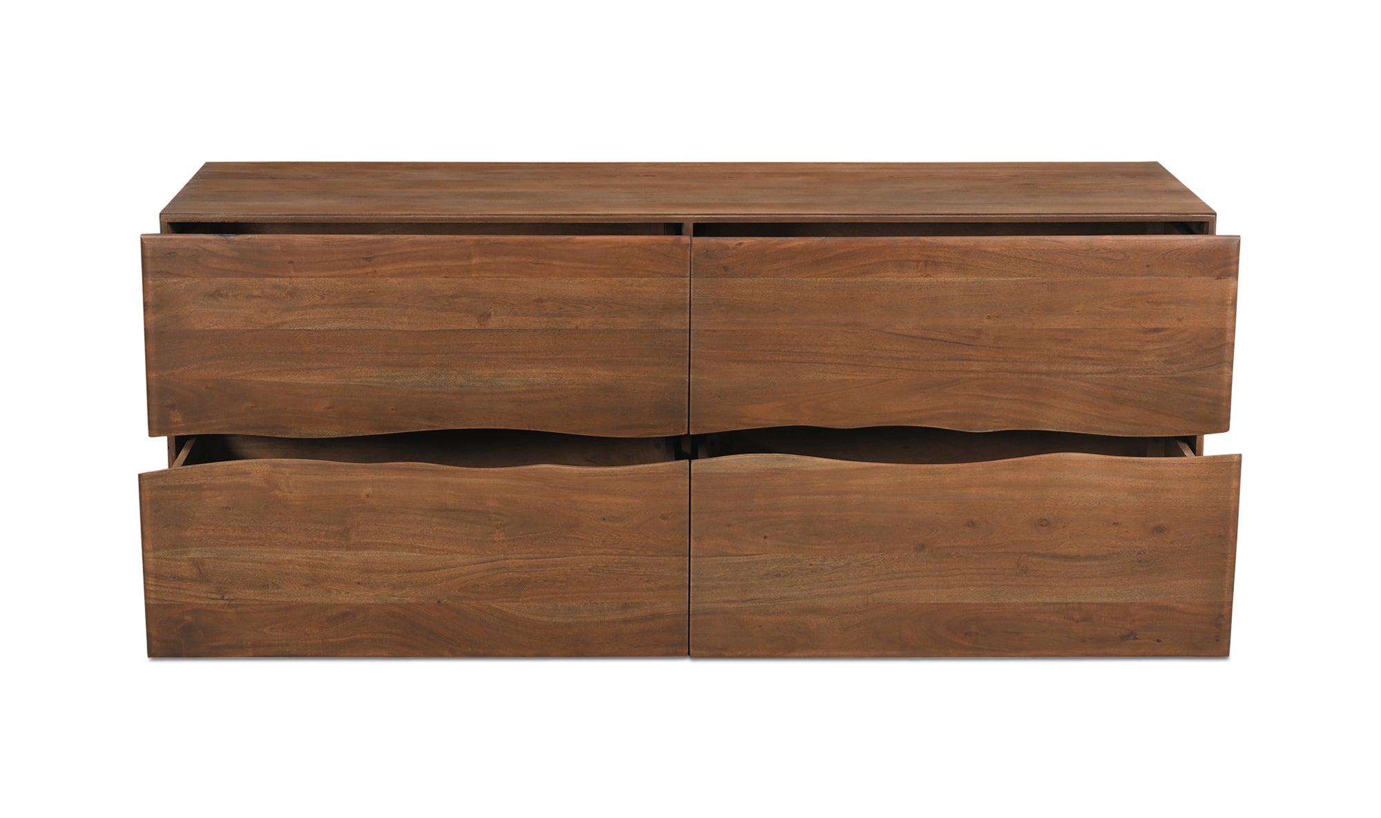 Wooden dresser with four drawers on a white background