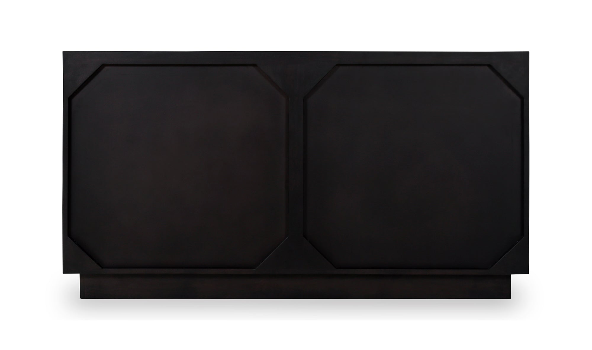 Black rectangular dresser with rounded corners on a white background