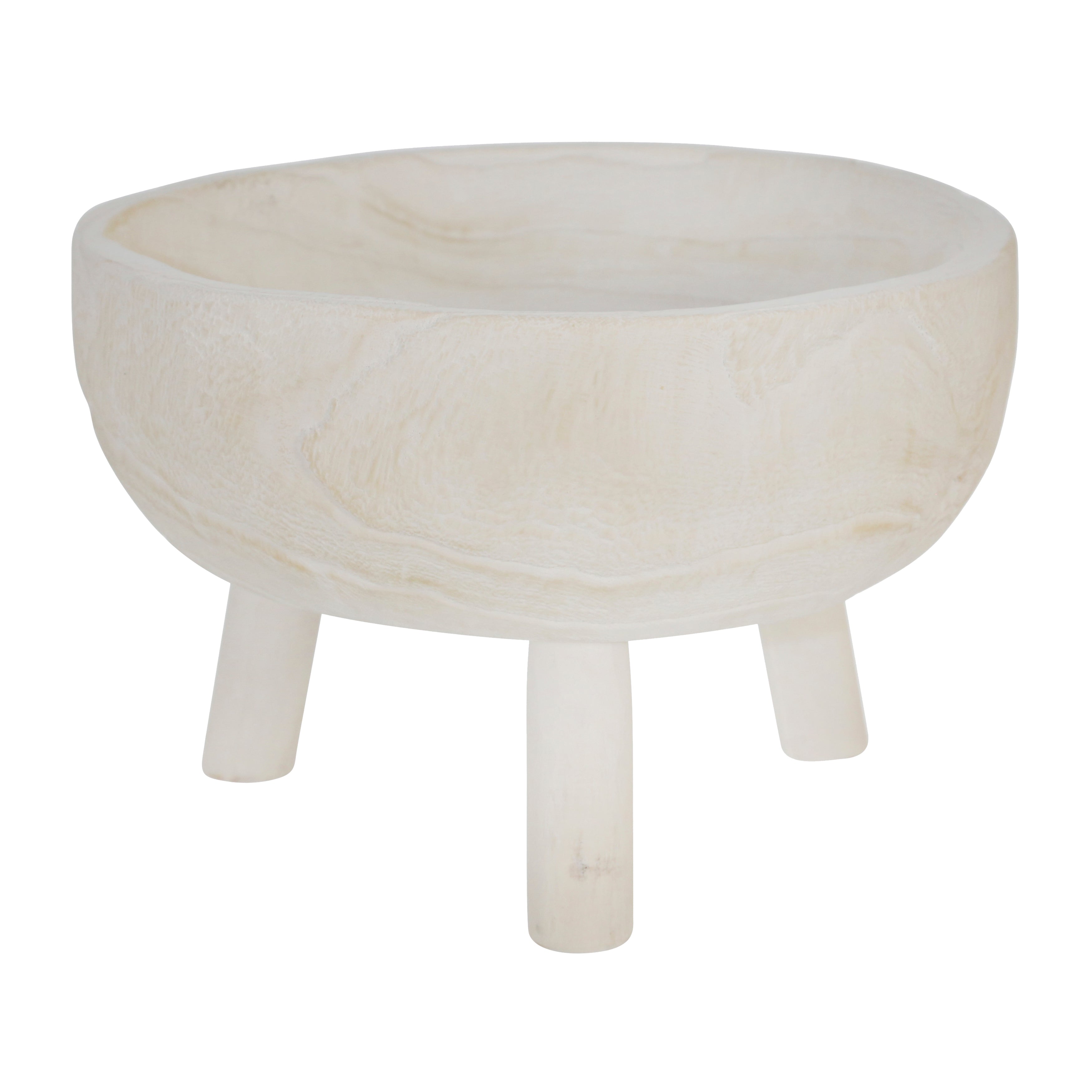 White marble plant pot with three legs on a white background