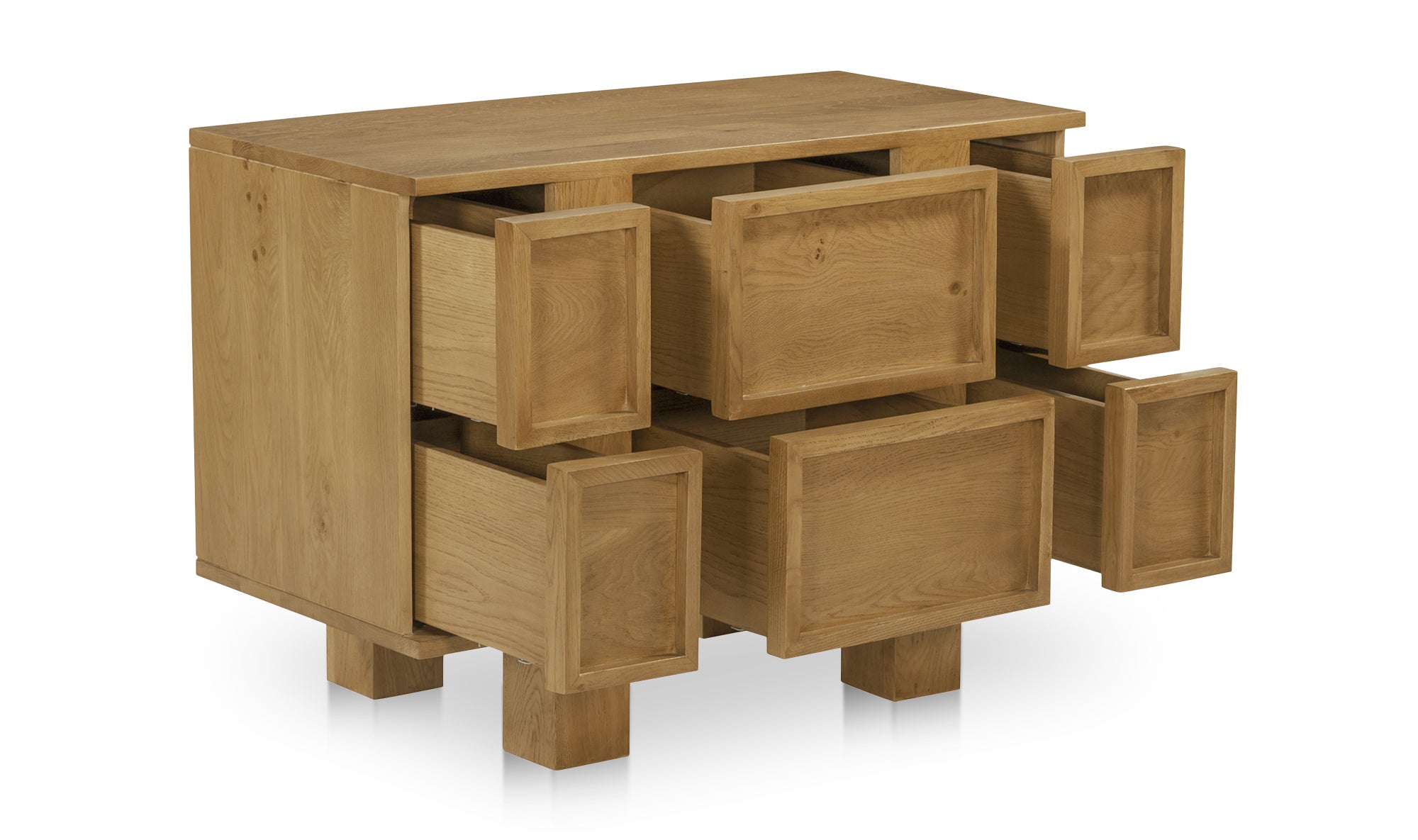 Wooden sideboard with multiple doors on a white background