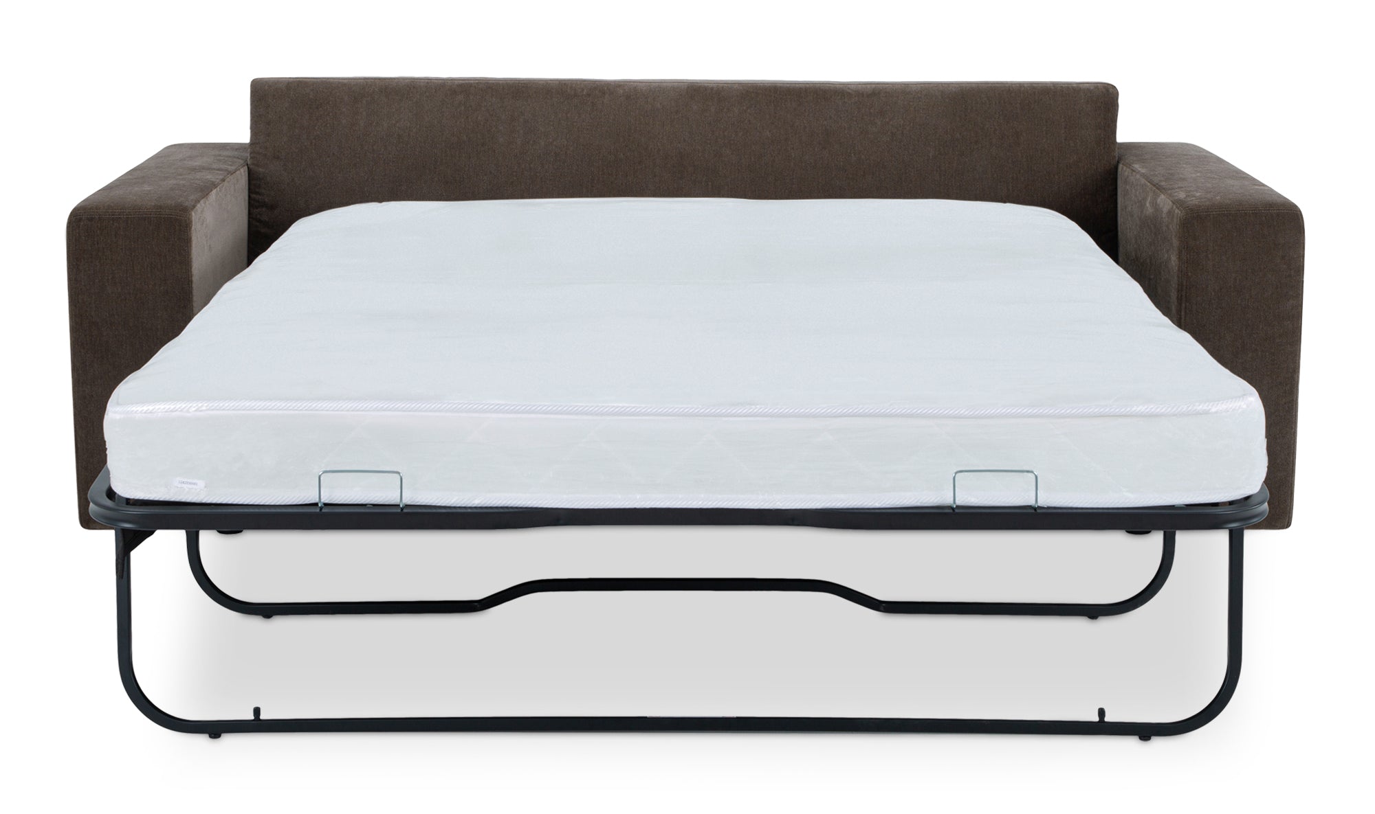 Brown sofa bed with a mattress on a white background