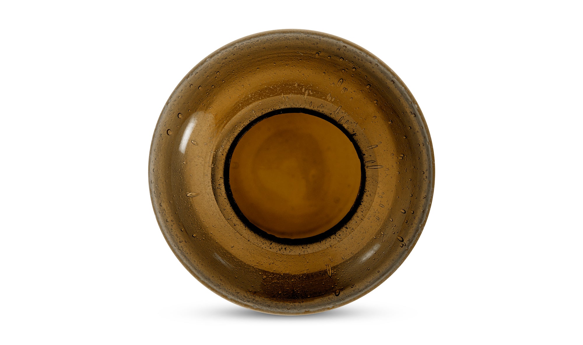 Top-view of an amber brown glass vase on a white background