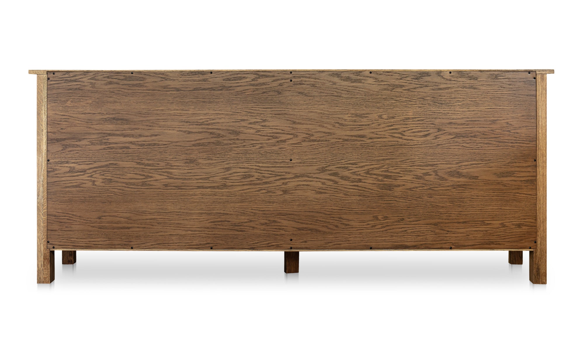 Back-view of a wooden sideboard on a white background