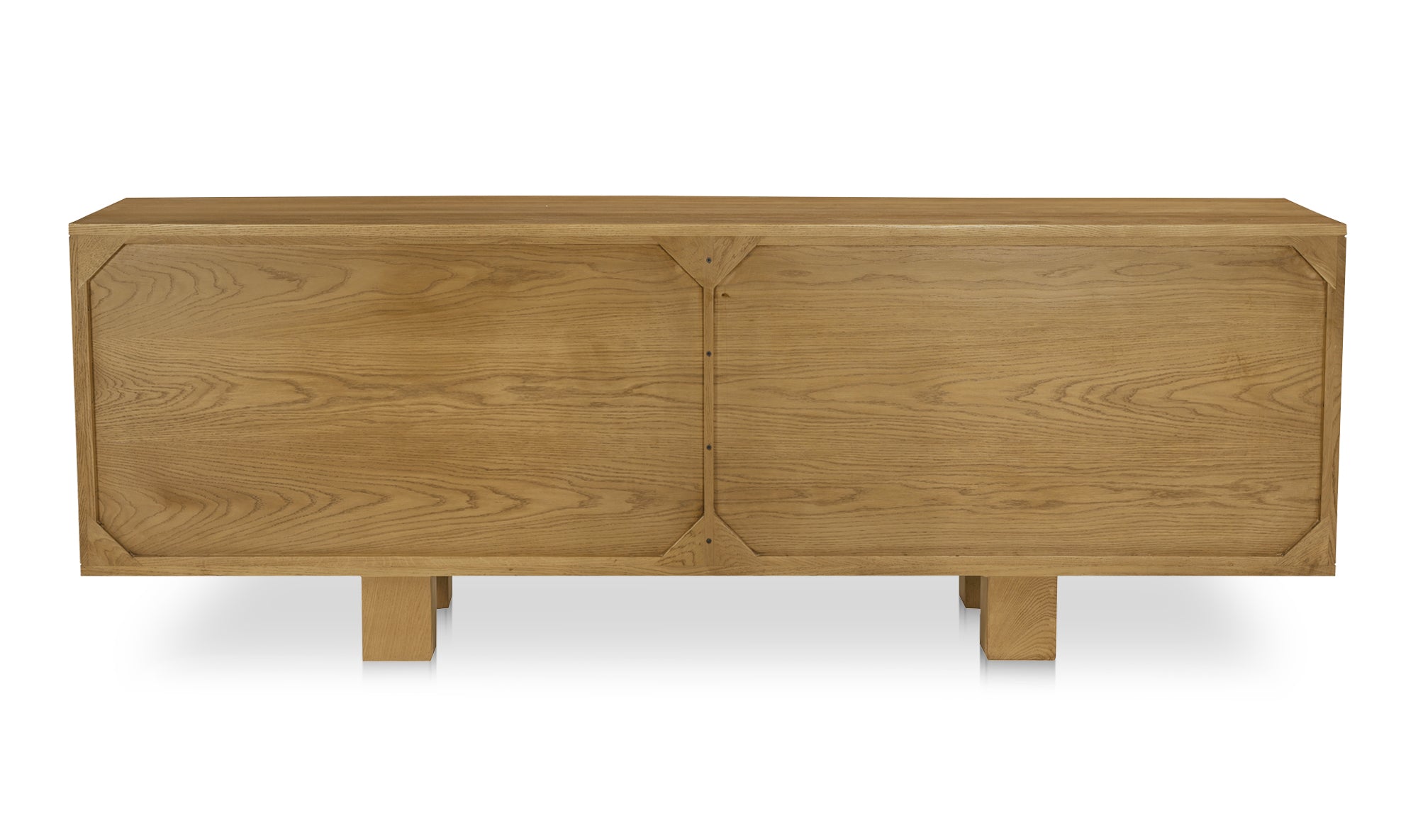 Wooden sideboard with a natural finish on a white background