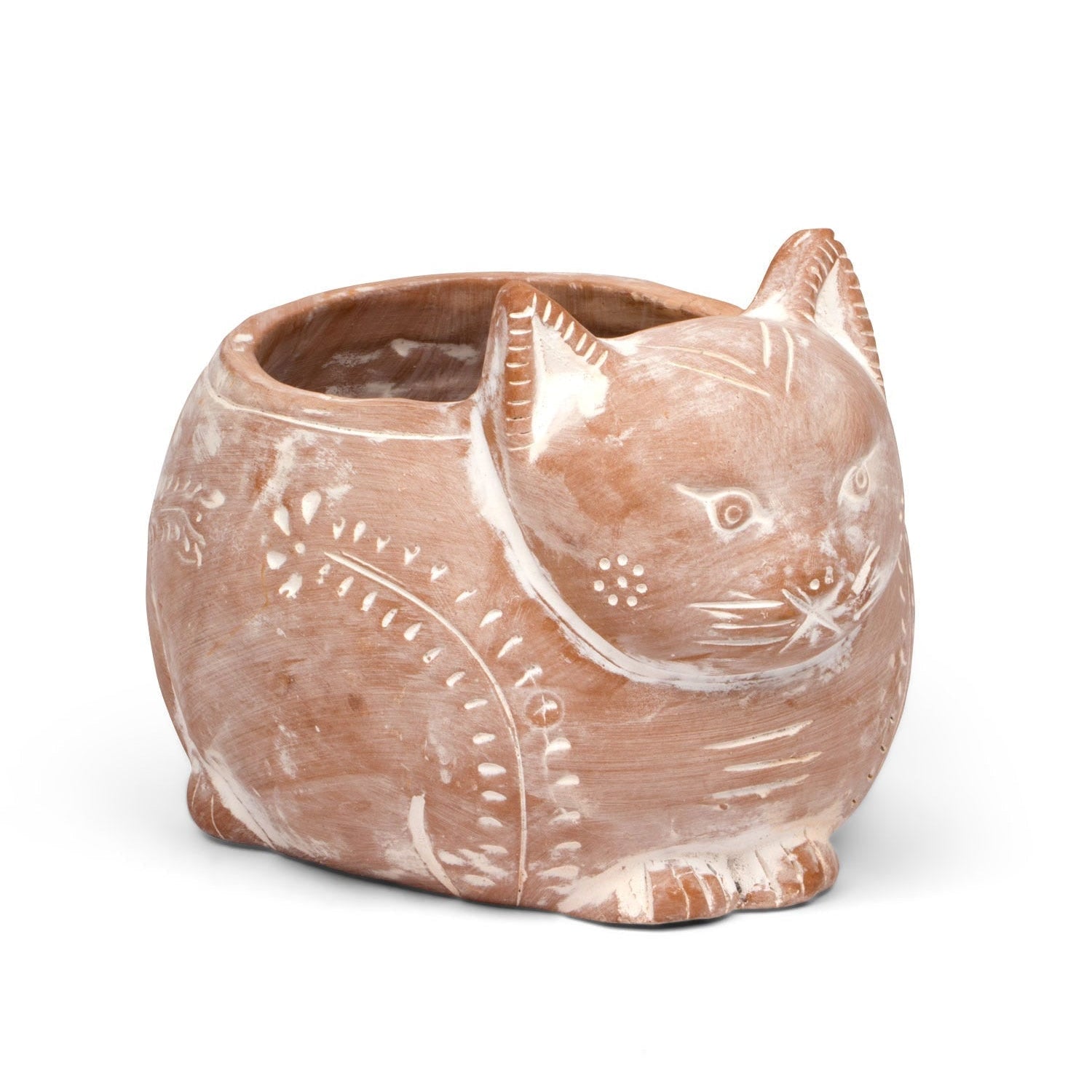 Ceramic cat-shaped planter on a white background