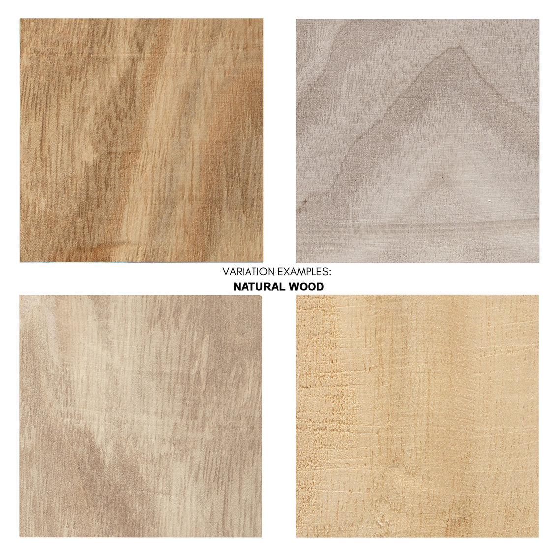 Four different wood texture samples with 'Natural Wood' text.