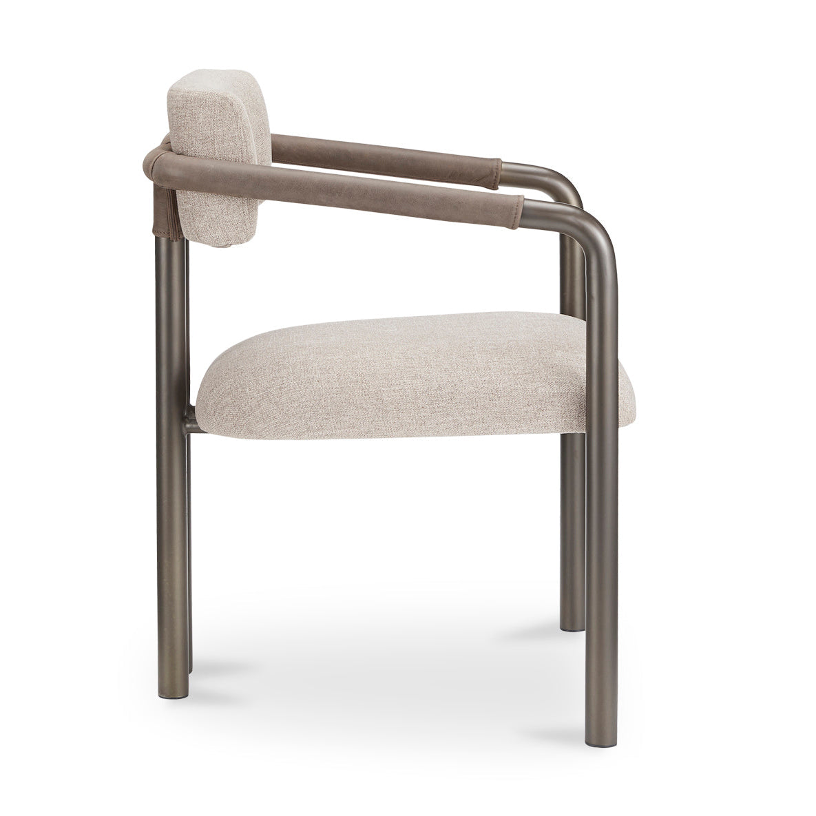 Chair with beige cushioned seat and backrest on a white background