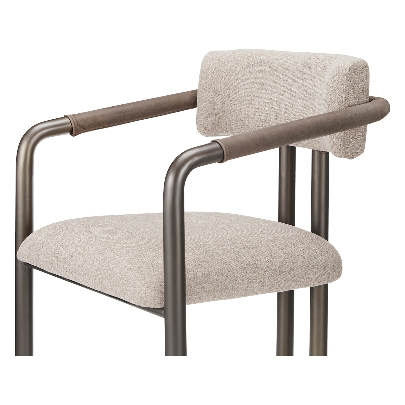 Beige armchair with metal frame on a white background