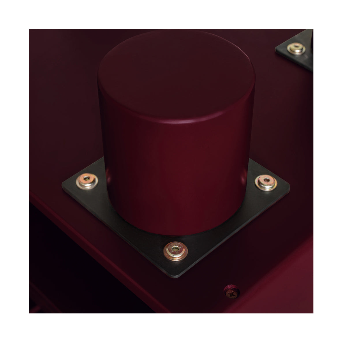 Maroon nightstand legs with bolts