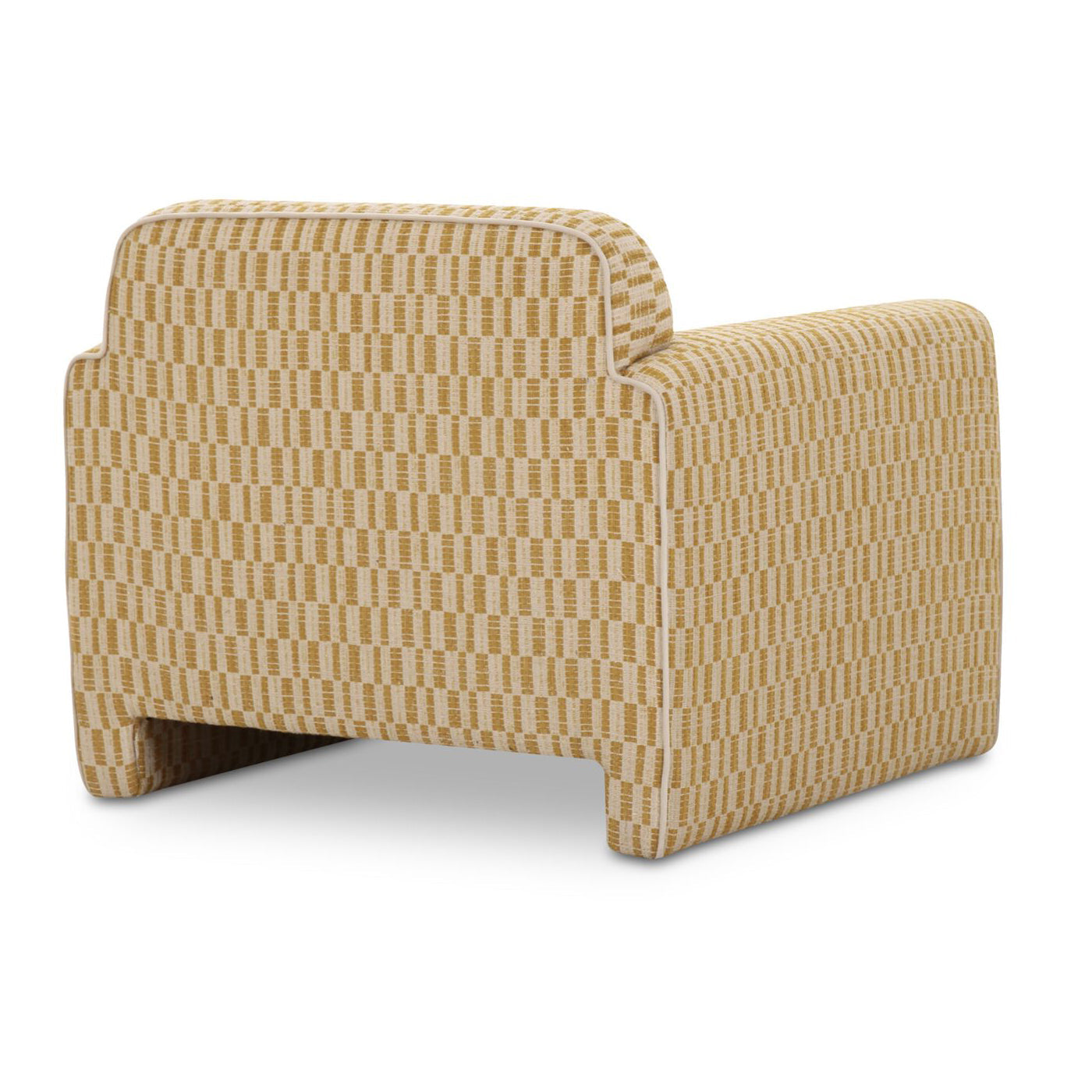 Patterned gold armchair on a white background