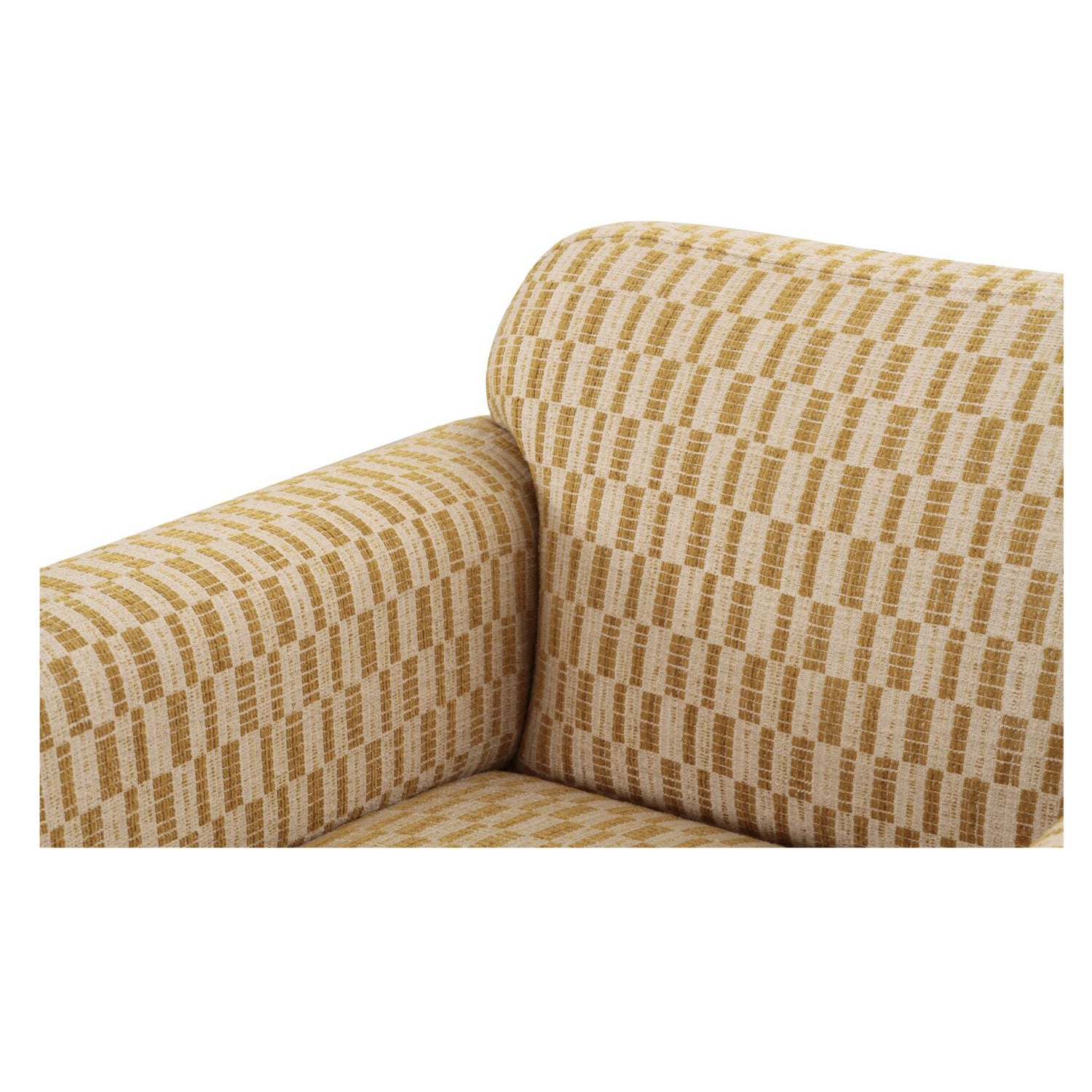 Patterned chartreuse corner sofa on a white background