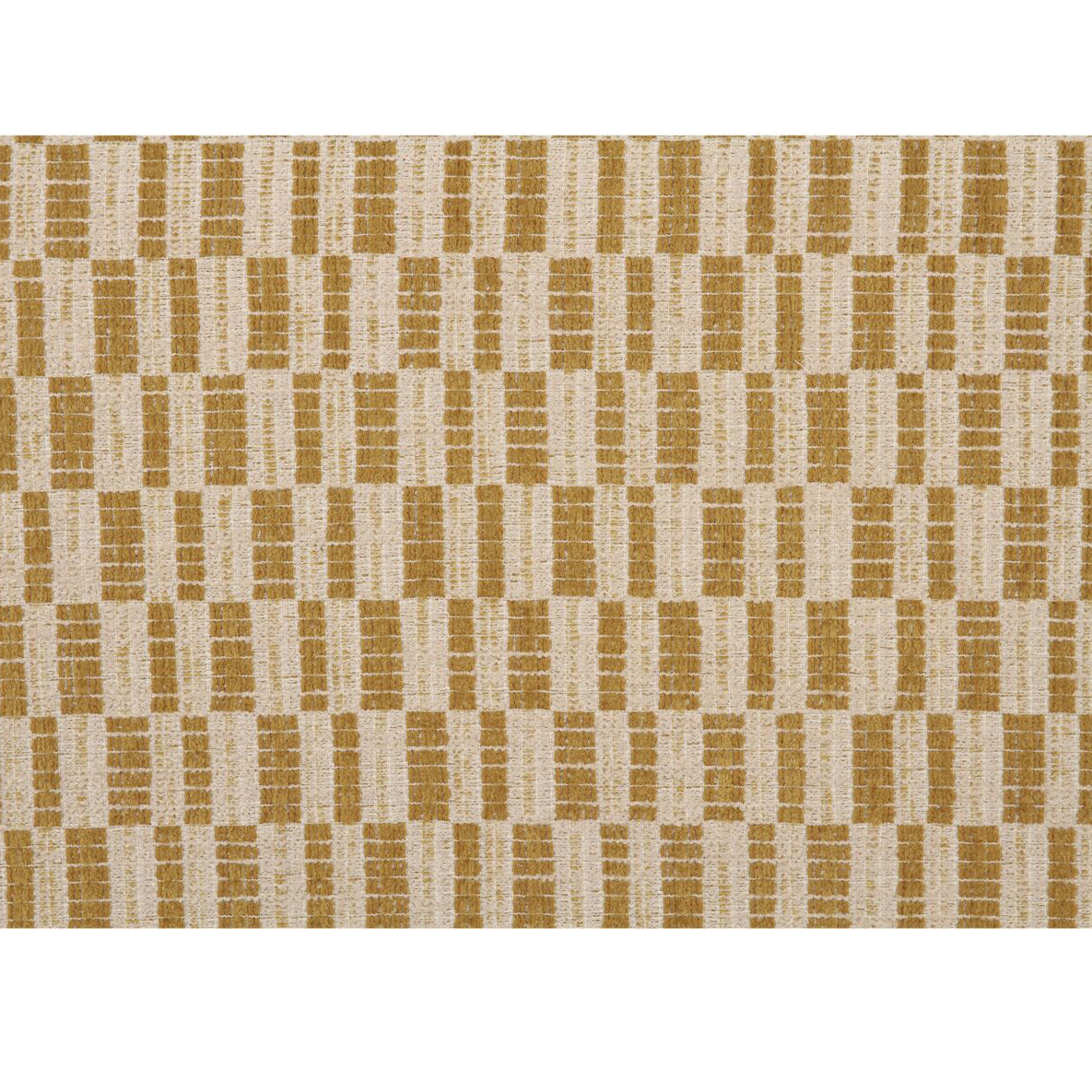 Textured fabric with a gold and beige checkered pattern on a white background