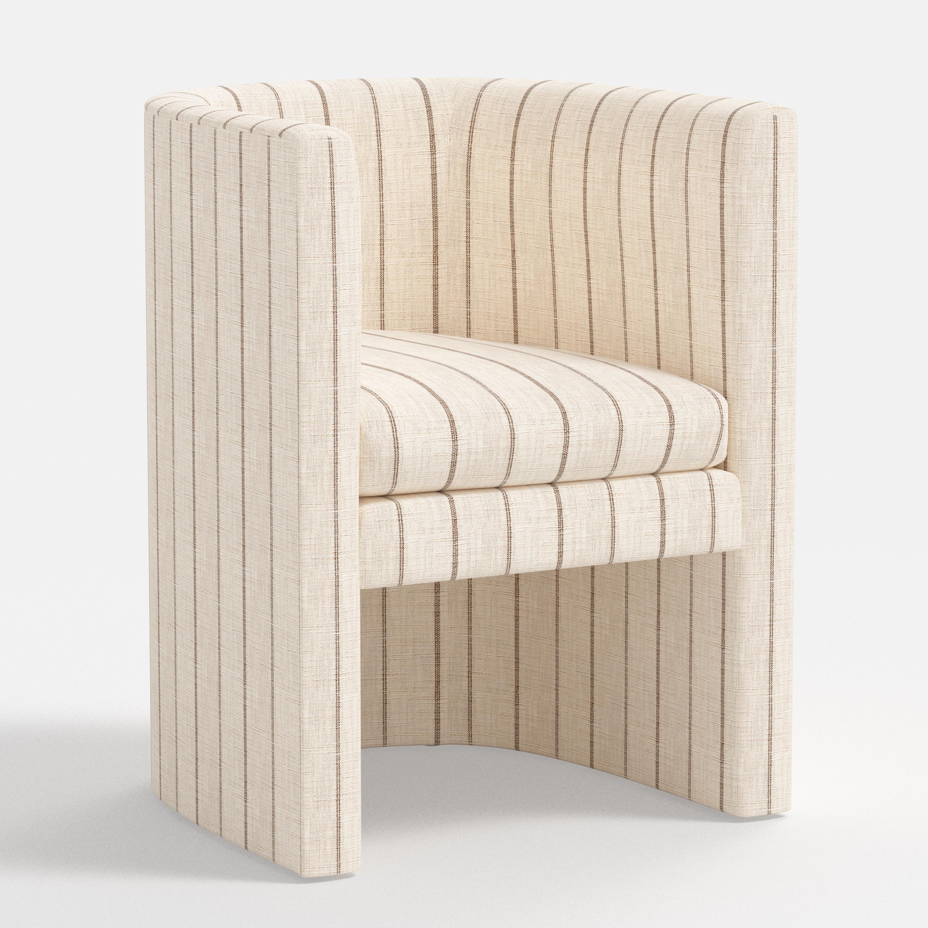 Beige armchair with striped pattern on a white background