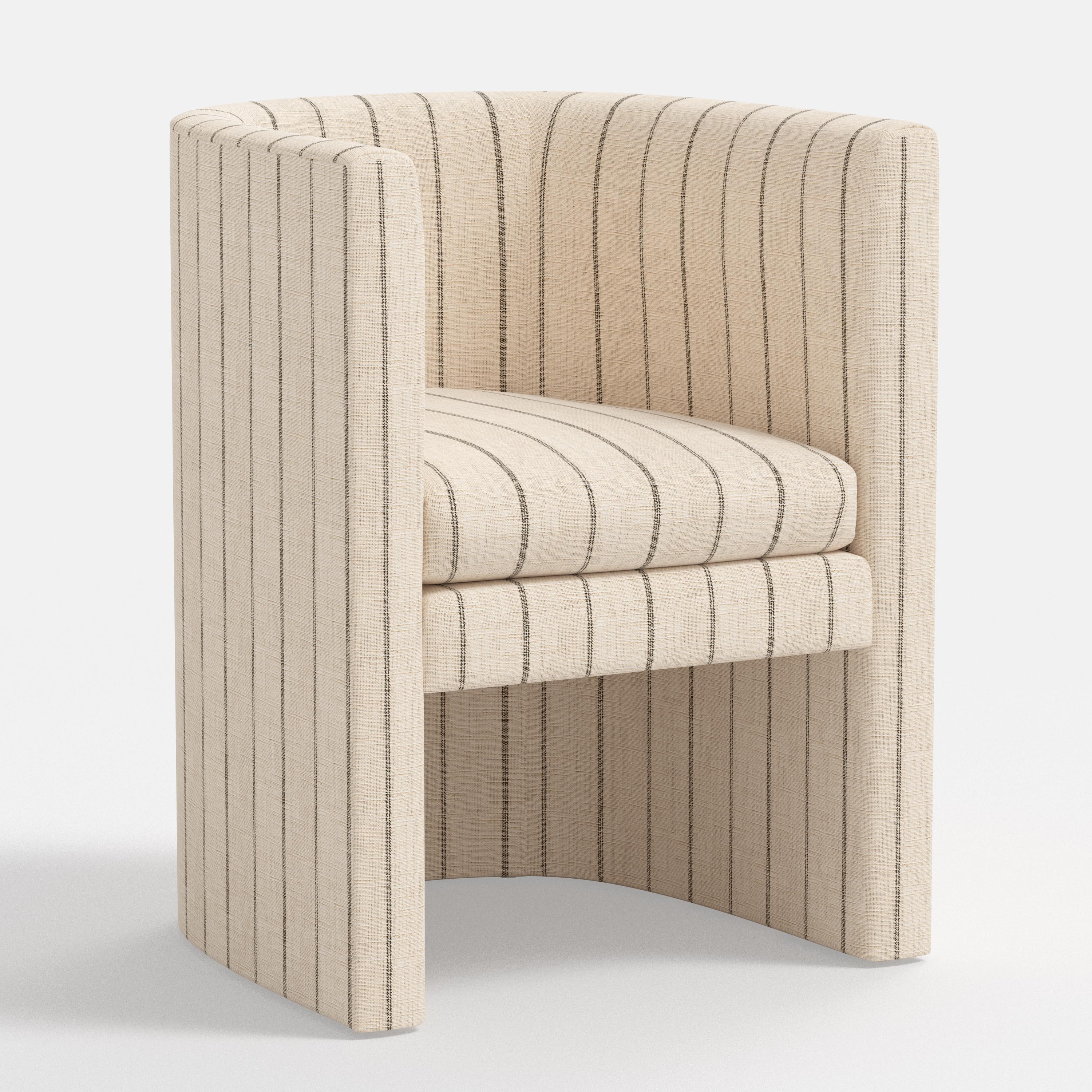 Beige and brown striped armchair on a white background