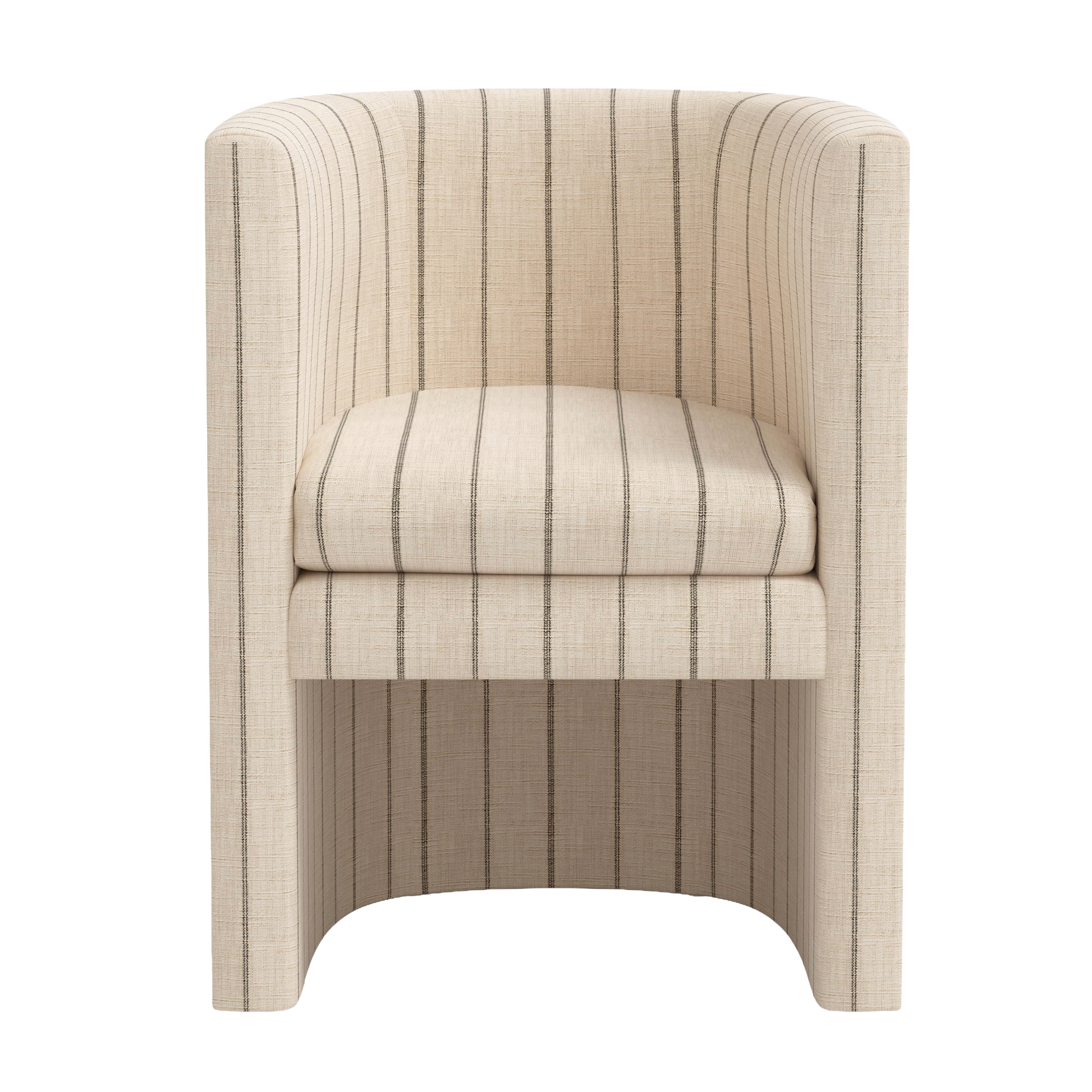 Beige and brown striped armchair on a white background
